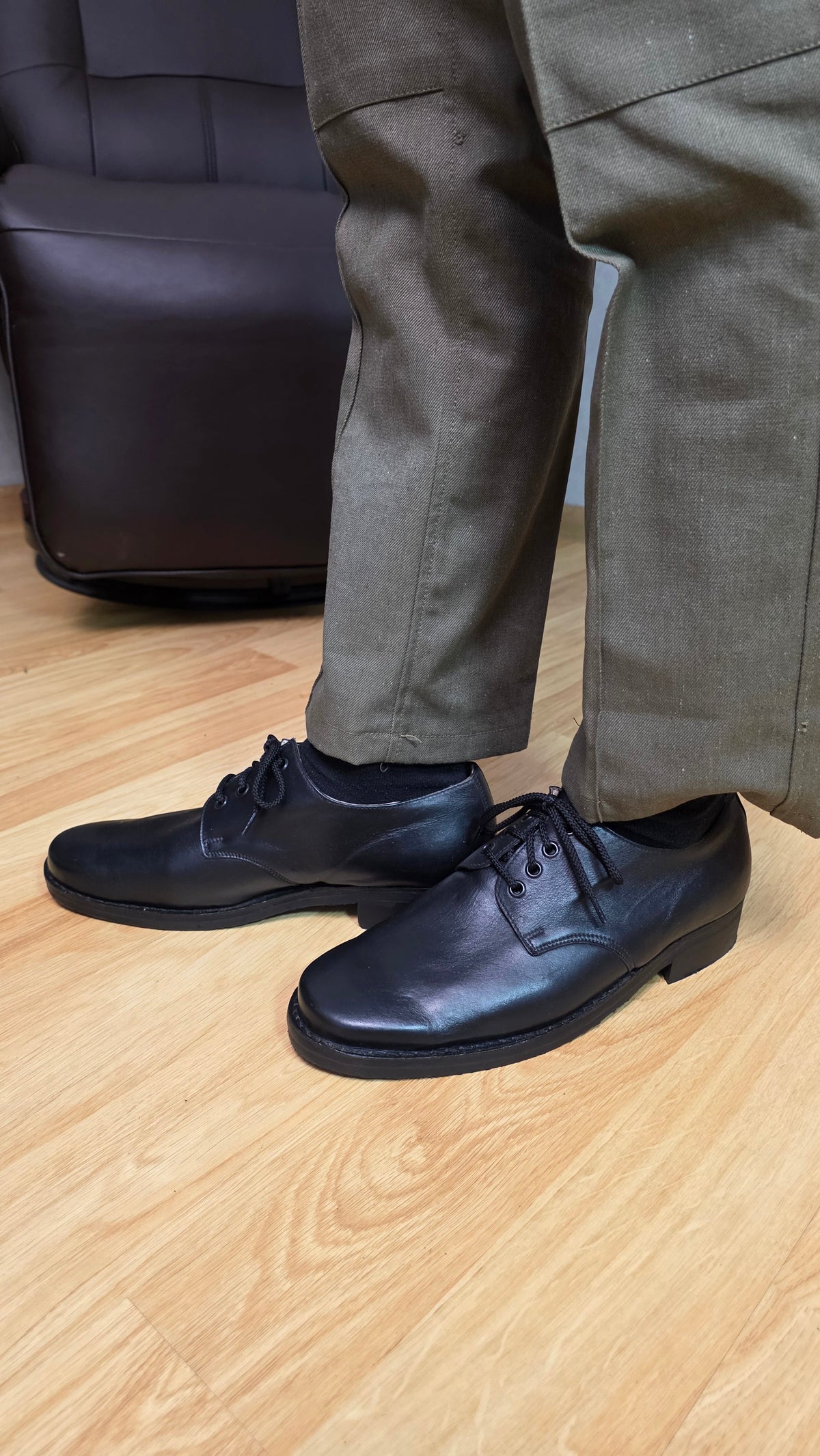 Soviet USSR Vintage Black Officer Dress Shoes Chrome Leather Classic Footwear