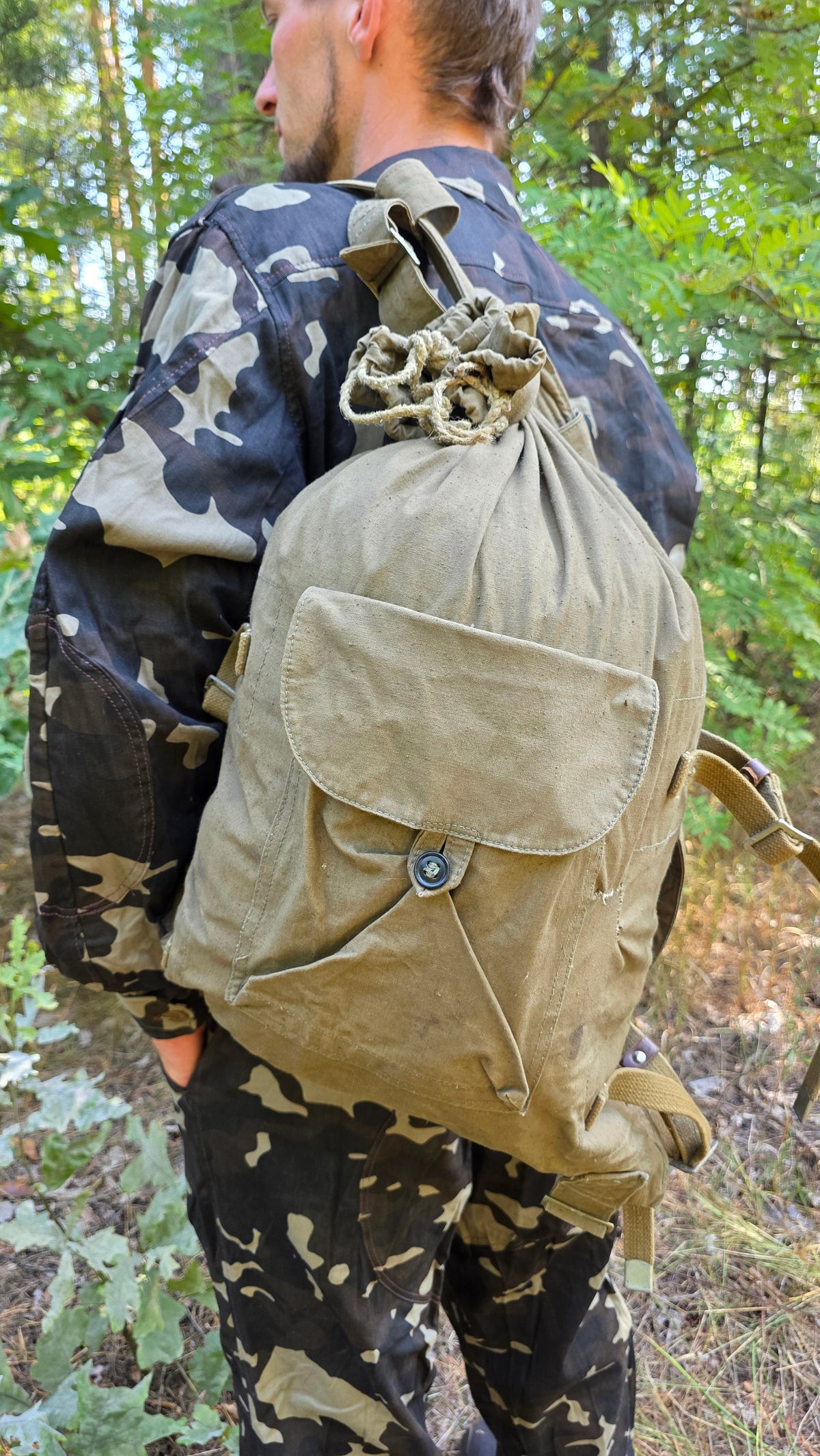 Soviet USSR Vintage Canvas Sidor Backpack Olive Drawstring Rucksack Collector Piece