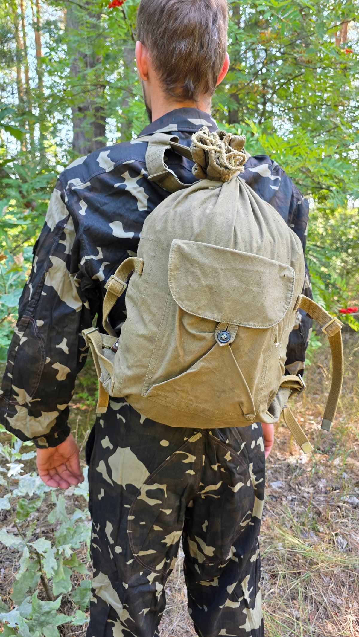 Soviet USSR Vintage Canvas Sidor Backpack Olive Drawstring Rucksack Collector Piece