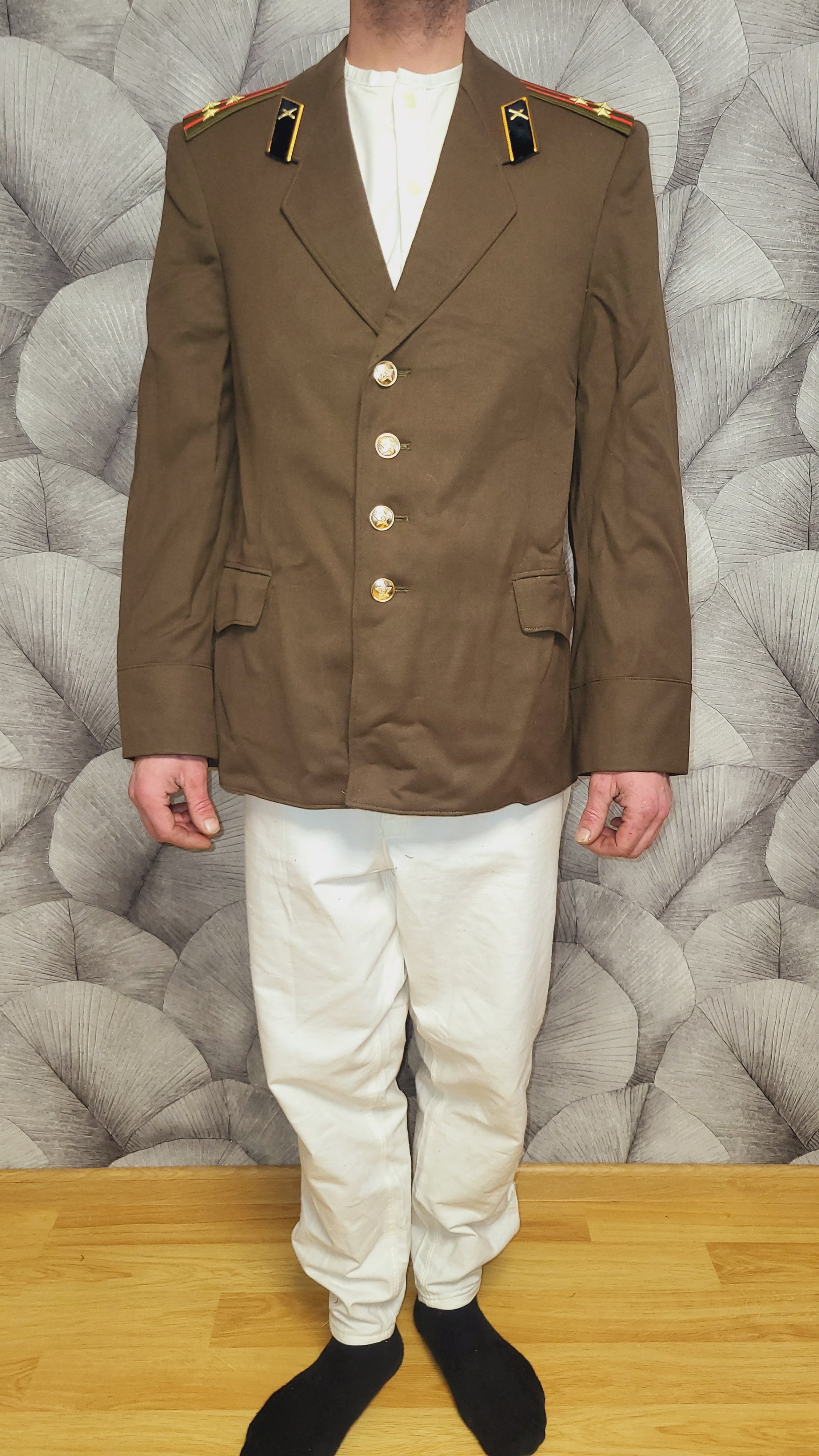 Vintage Khaki Epaulette Tunic Jacket Soviet USSR Era