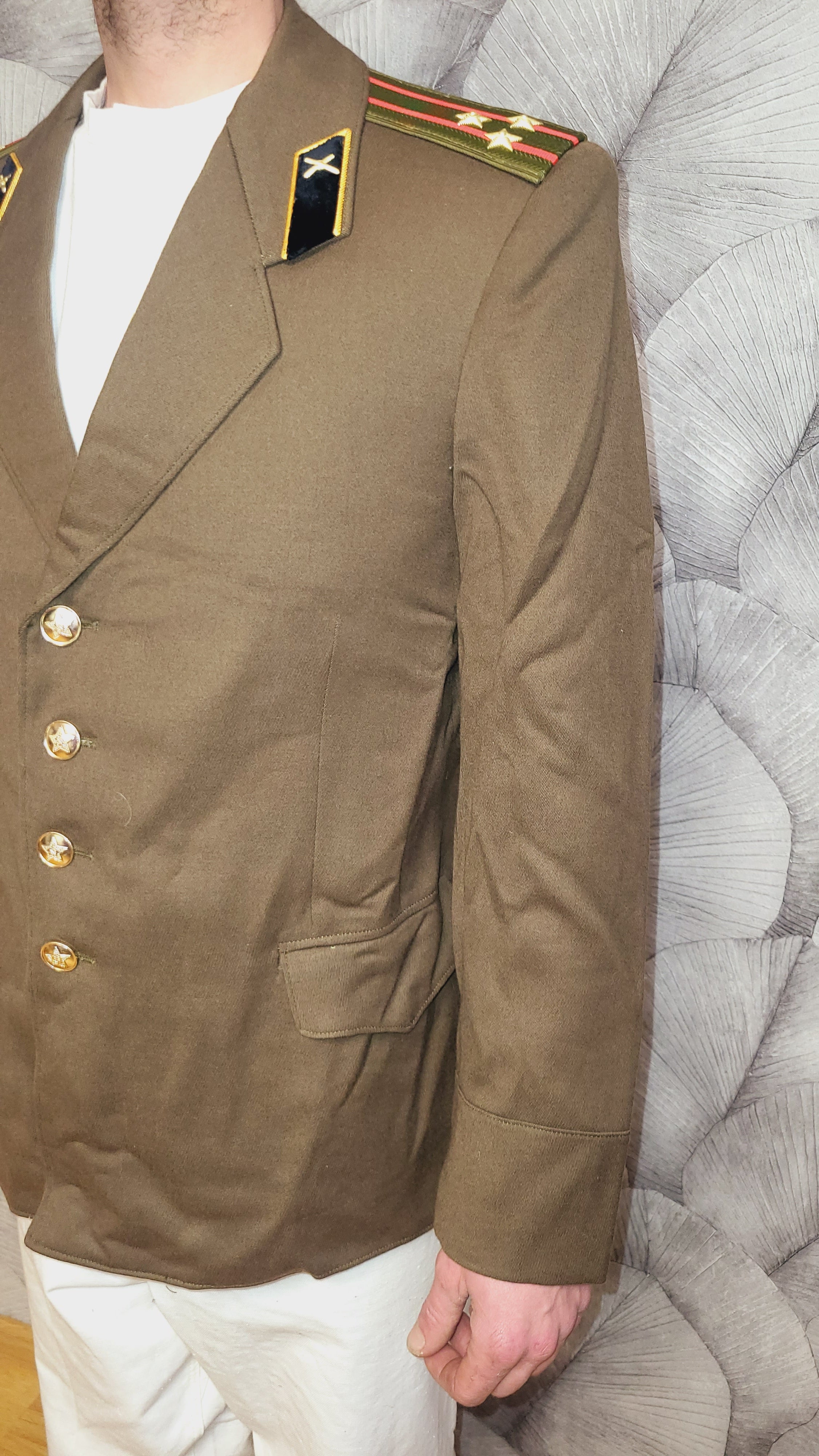 Vintage Khaki Epaulette Tunic Jacket Soviet USSR Era