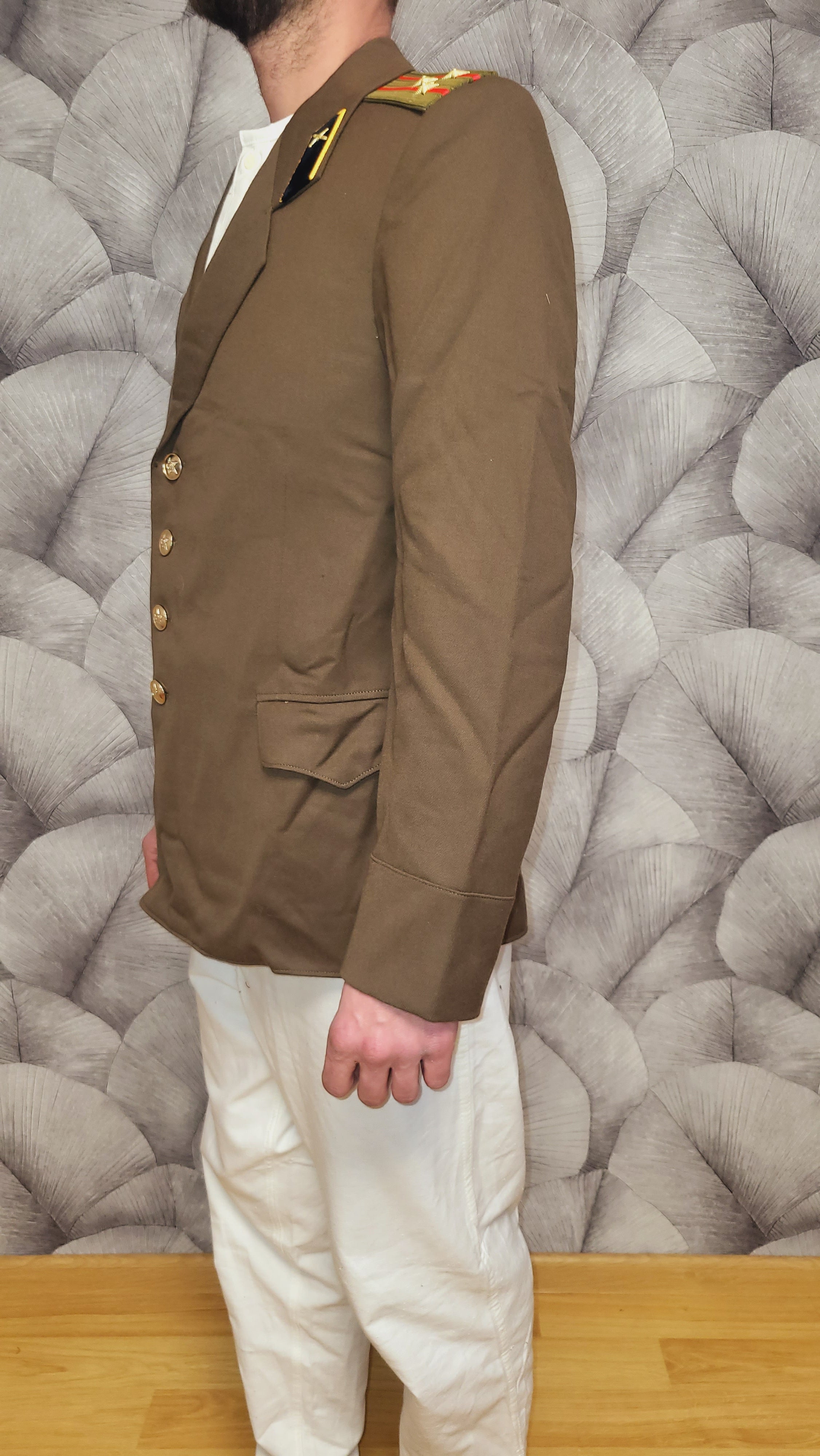 Vintage Khaki Epaulette Tunic Jacket Soviet USSR Era
