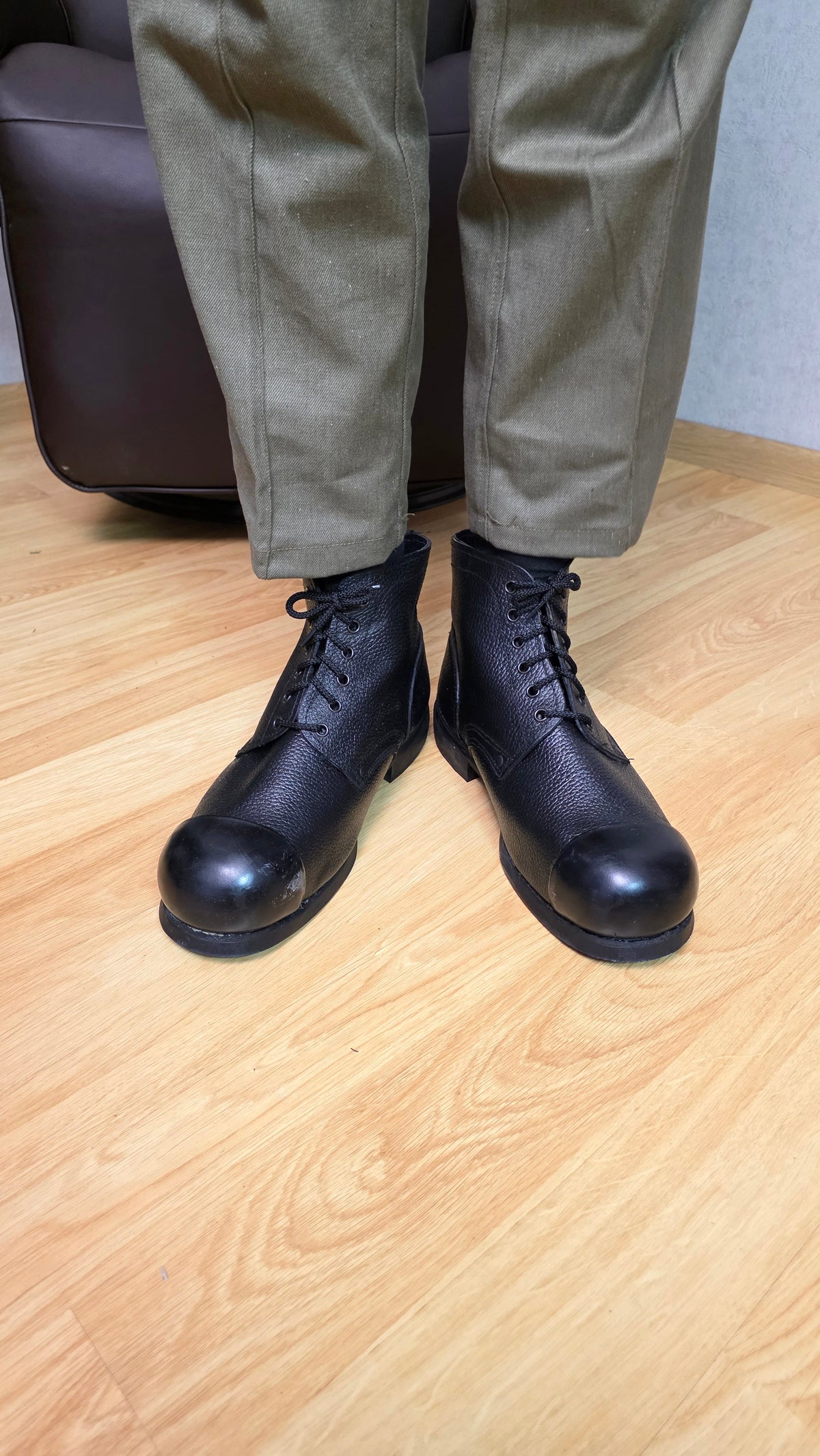 Soviet USSR Vintage Kirza Safety Boots Steel Toe Industrial Work Footwear