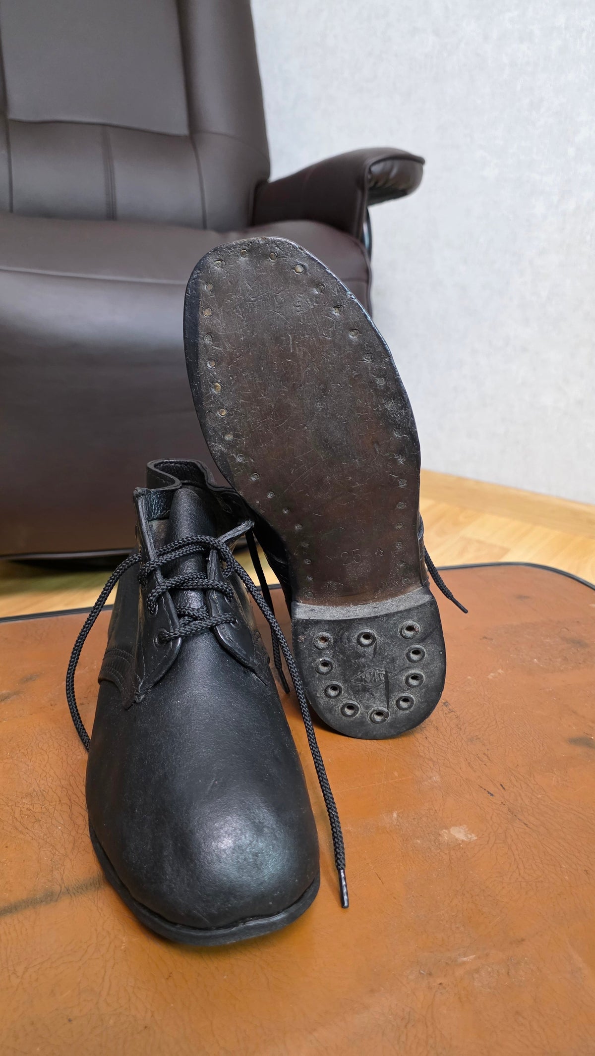 Soviet USSR Vintage Leather Factory Work Boots Hobnailed Sole
