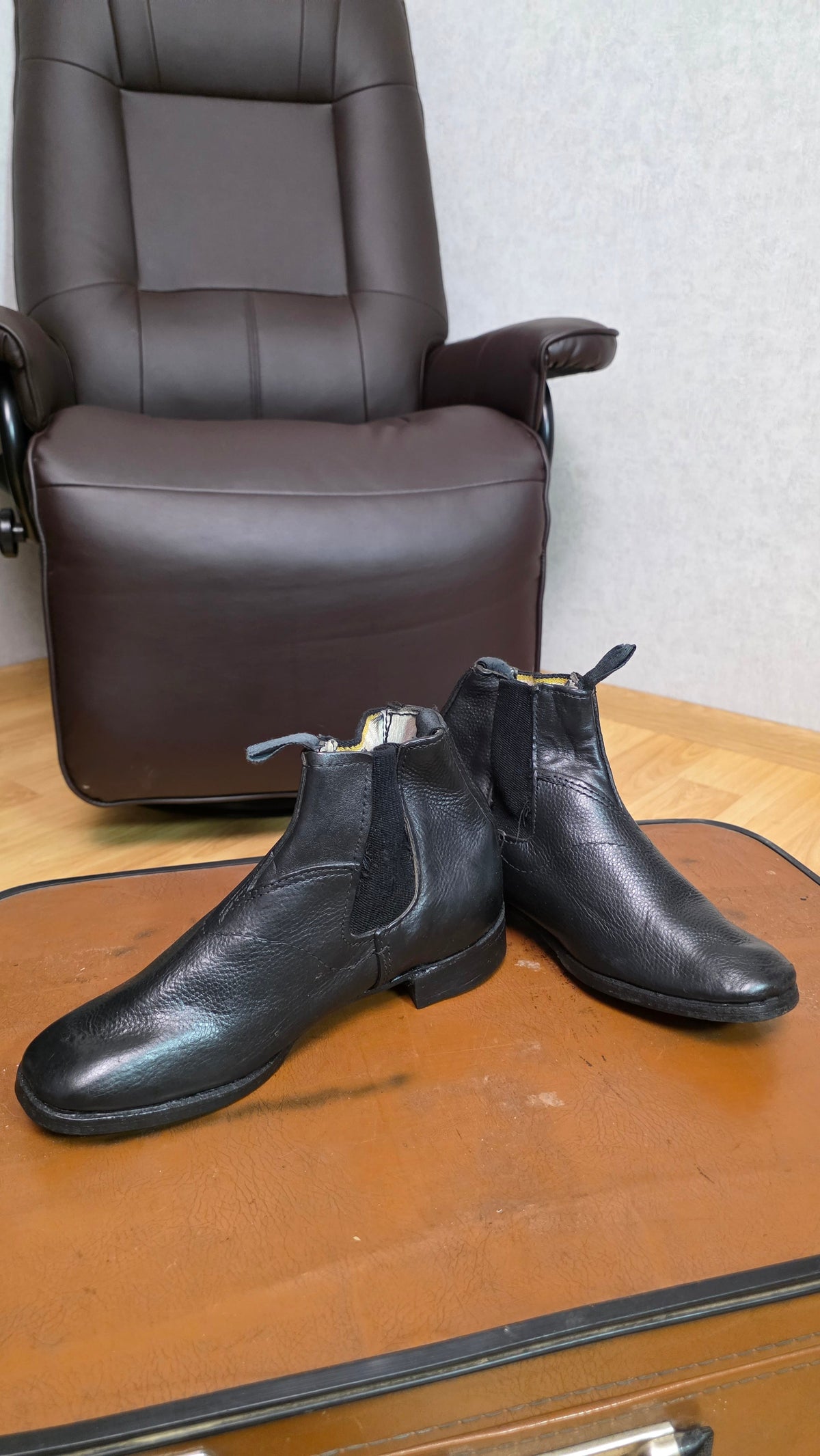 Soviet USSR Vintage Naval Officer Ankle Boots Black Chrome Leather Footwear