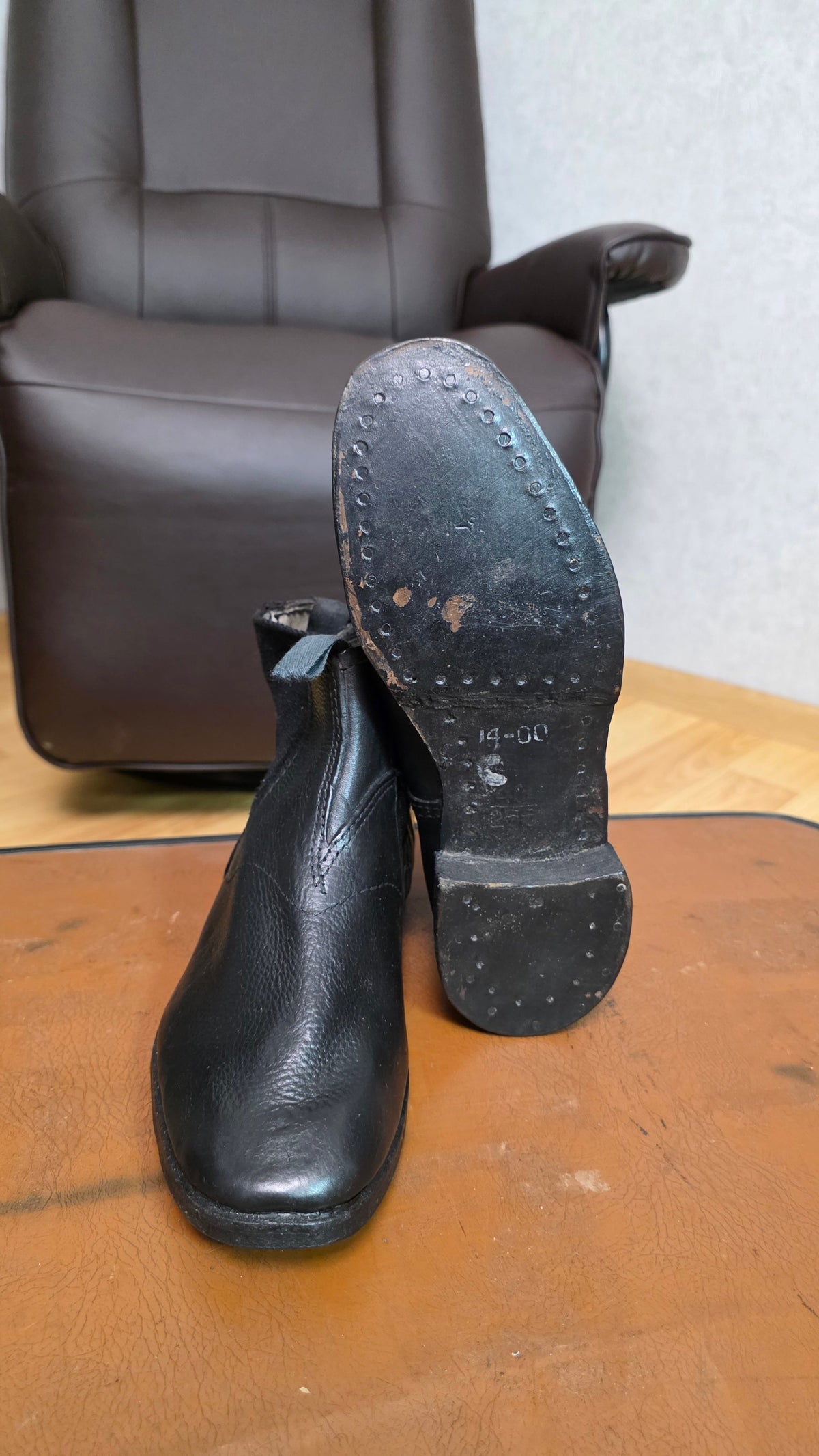 Soviet USSR Vintage Naval Officer Ankle Boots Black Chrome Leather Footwear