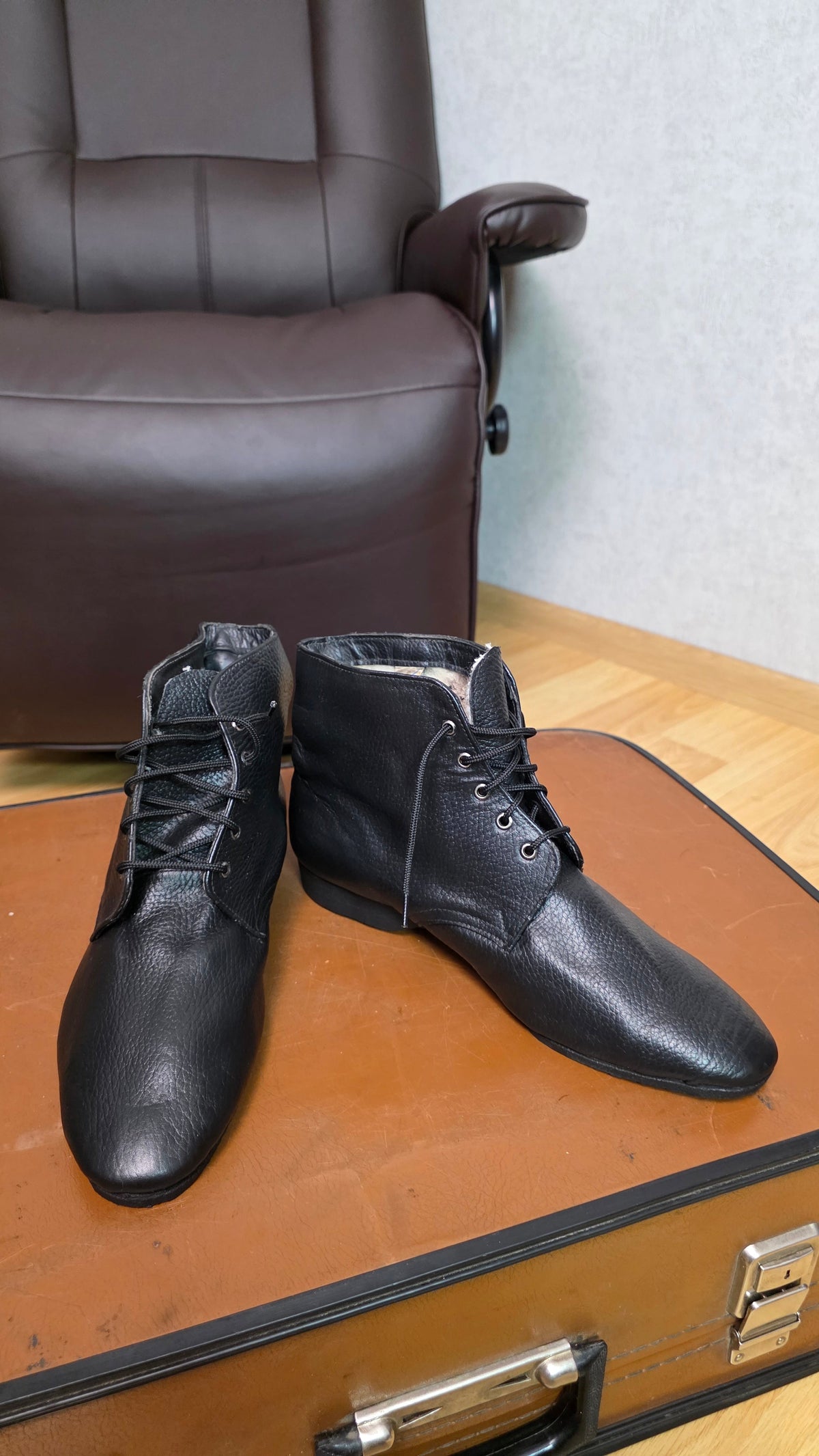 Soviet USSR Vintage Naval Winter Officer Boots Black Chrome Leather Cold Weather Footwear
