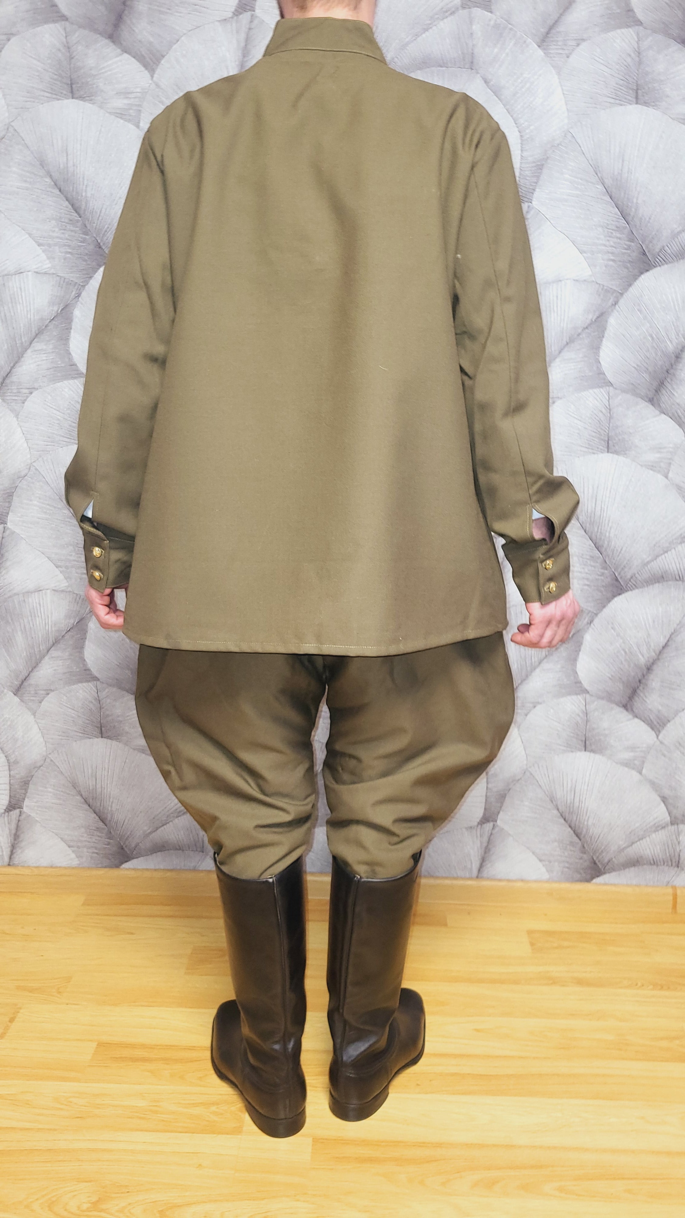 Vintage USSR RKKA Khaki Wool-Blend Tunic and Red Piping Breeches