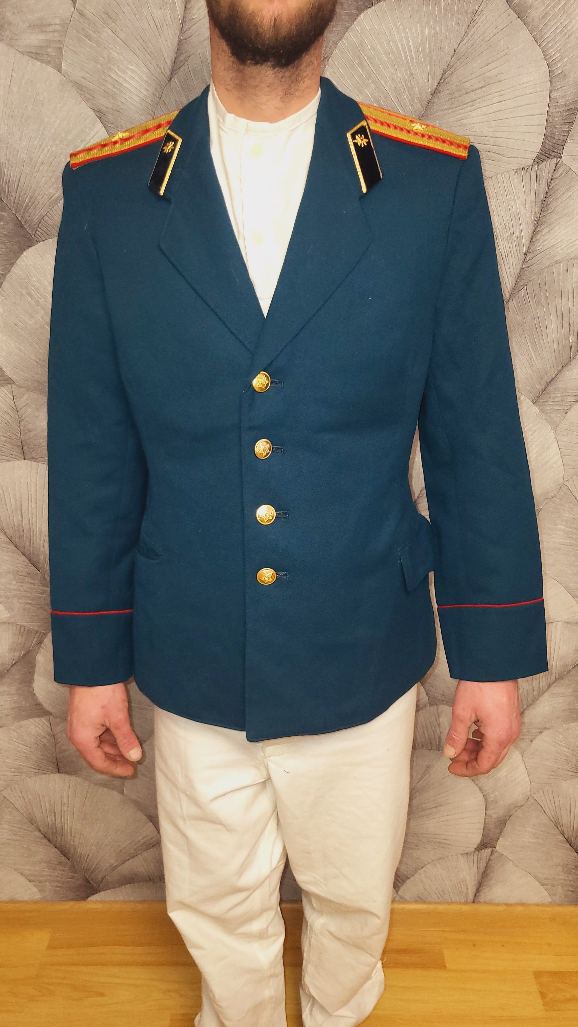 Vintage Sea Wave Color Dress Tunic with Epaulettes USSR