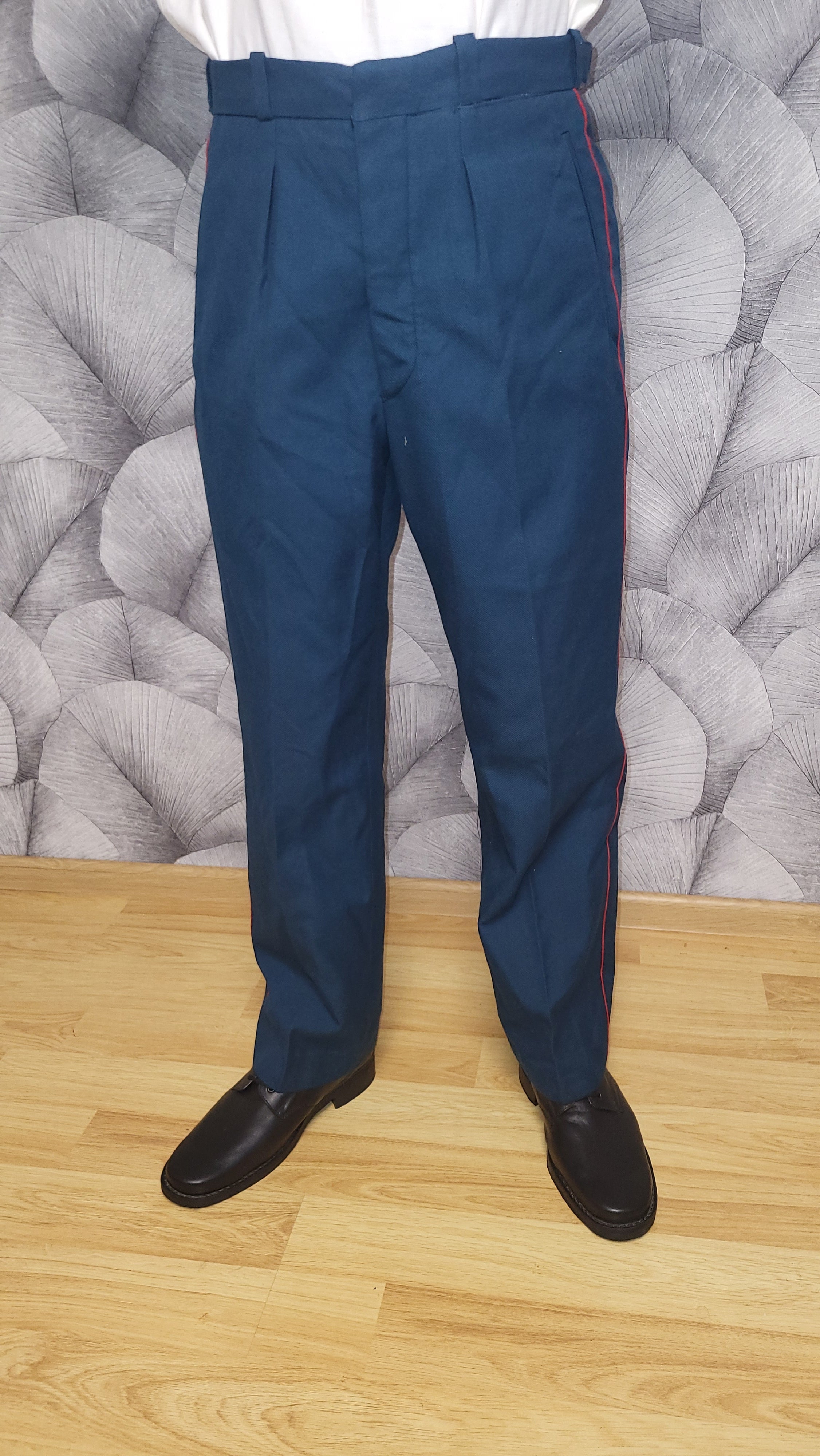 Vintage Sea Wave Color Wool-Blend Parade Trousers with Red Stripe USSR