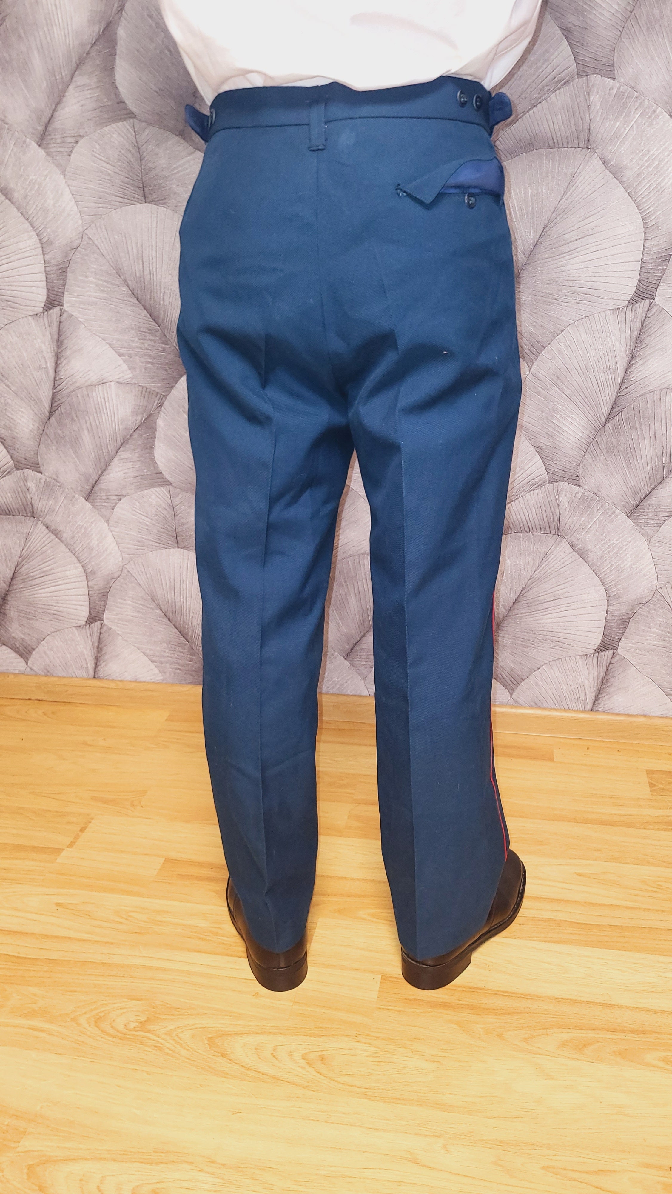 Vintage Sea Wave Color Wool-Blend Parade Trousers with Red Stripe USSR