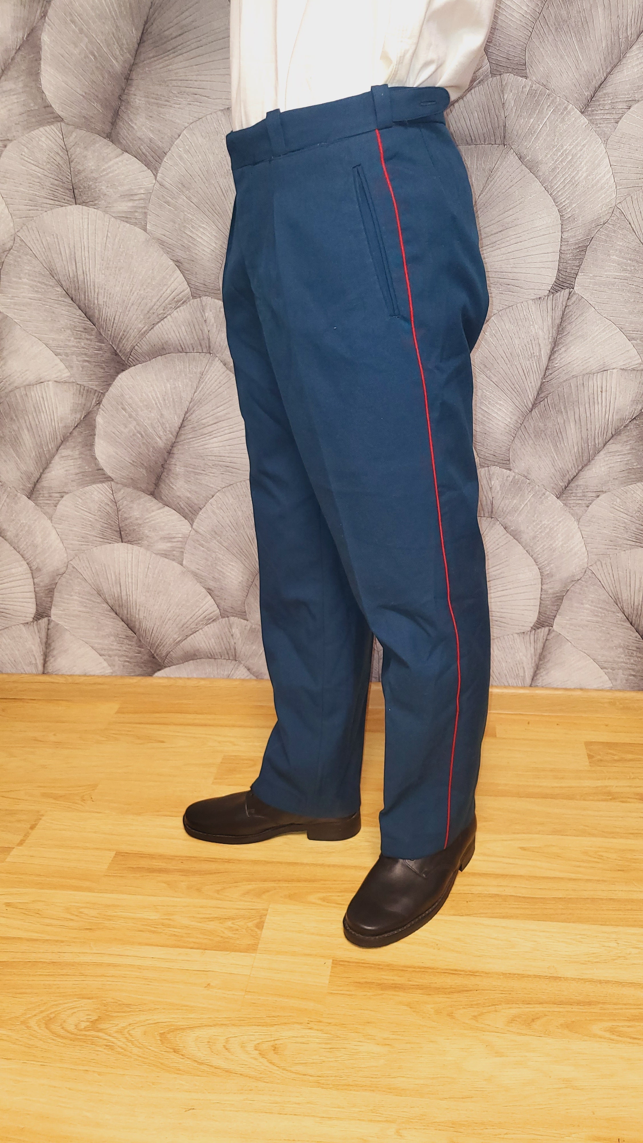 Vintage Sea Wave Color Wool-Blend Parade Trousers with Red Stripe USSR