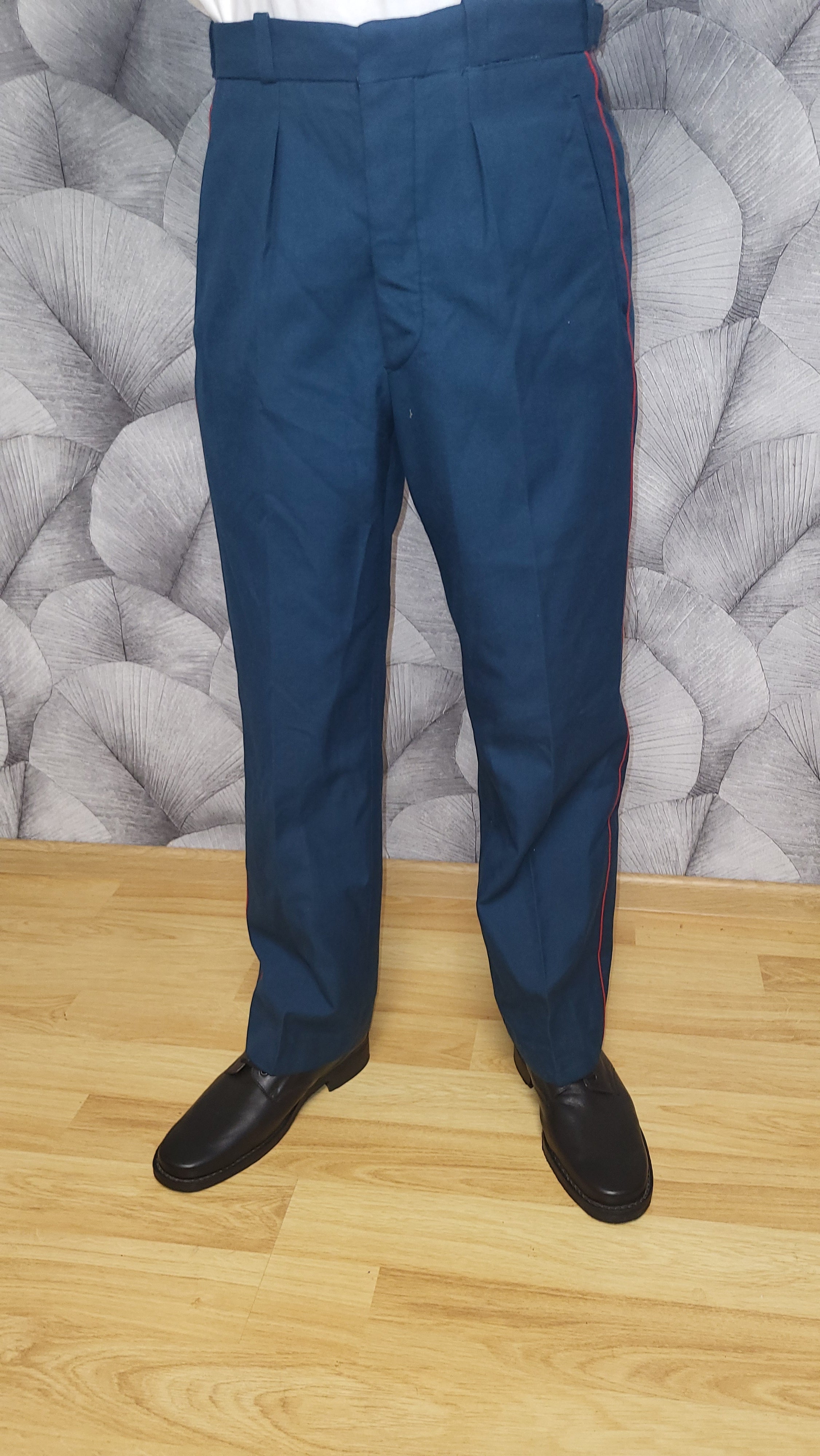 Vintage Sea Wave Color Wool-Blend Parade Trousers with Red Stripe USSR