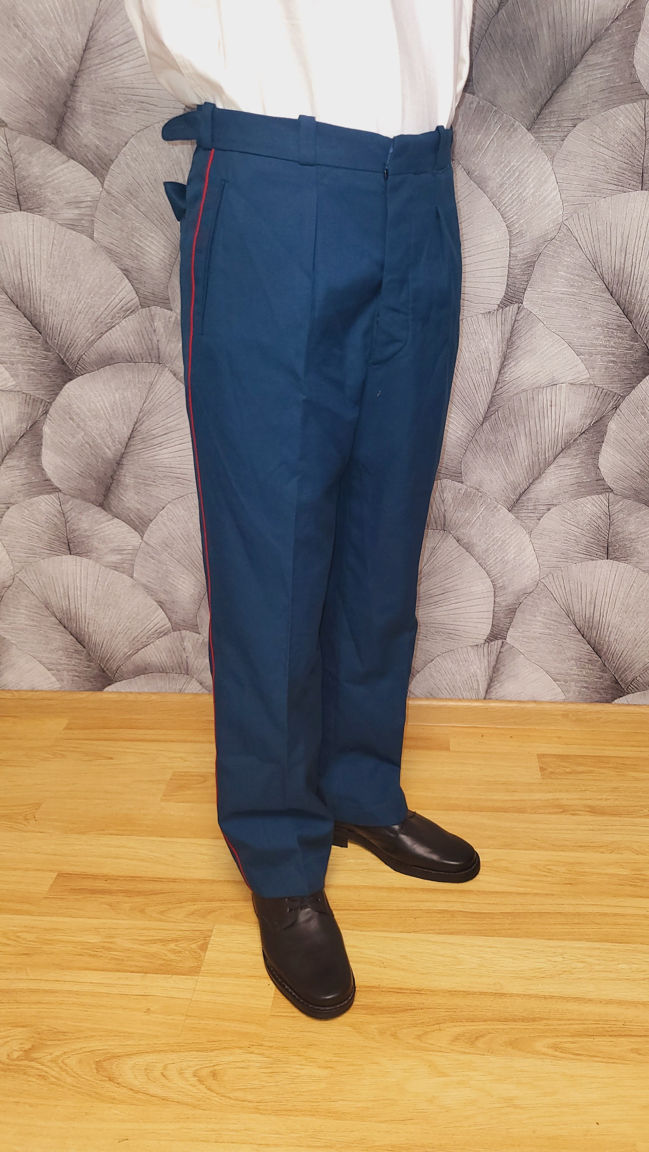 Vintage Sea Wave Color Wool-Blend Parade Trousers with Red Stripe USSR