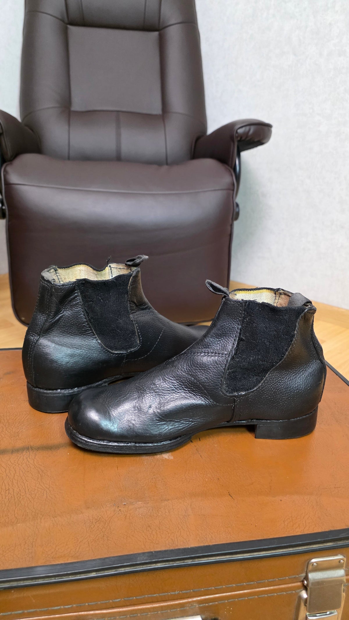 Soviet USSR Vintage VMF Leather Deck Boots Sailor Slip On Footwear Size 41