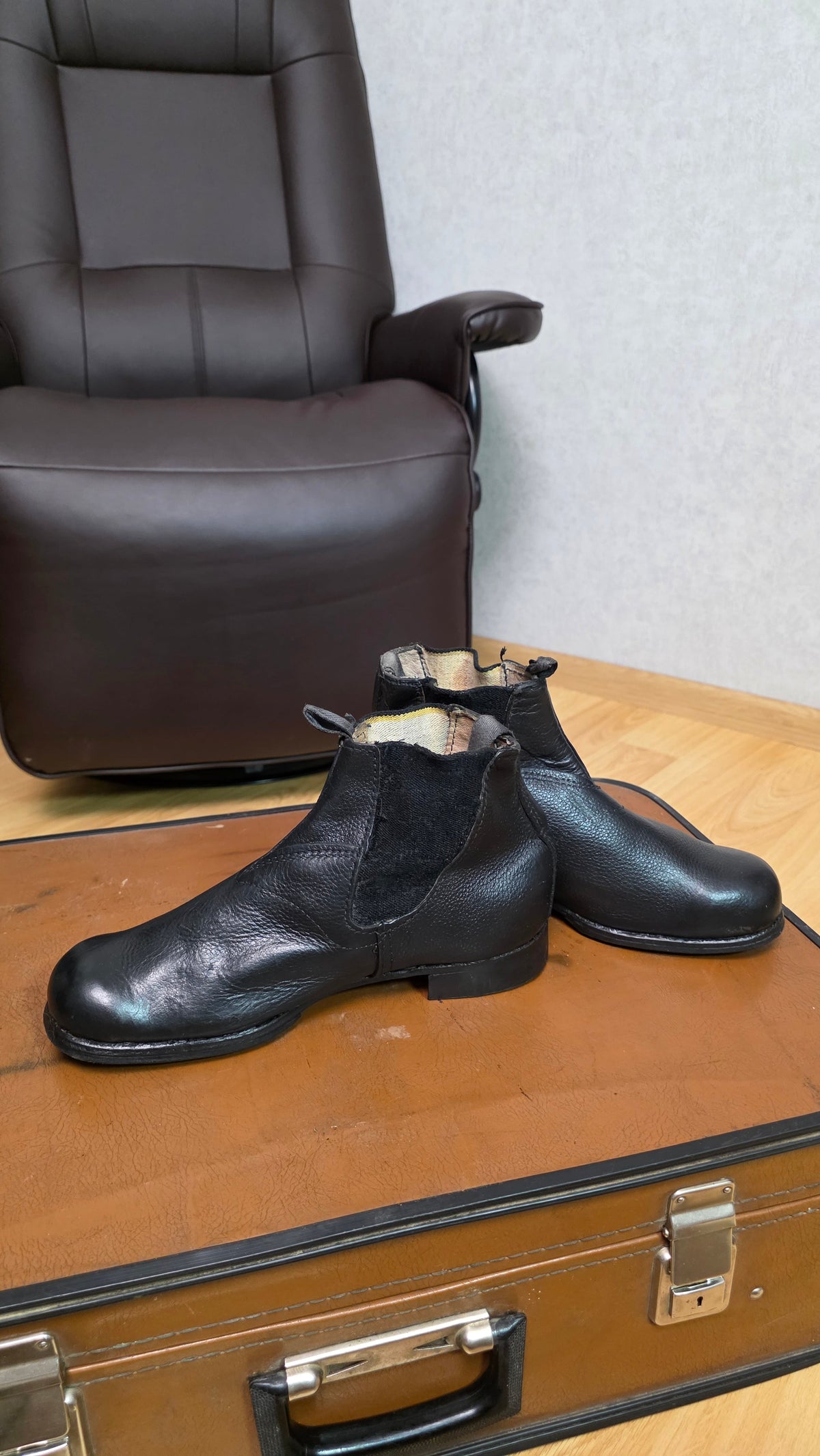 Soviet USSR Vintage VMF Leather Deck Boots Sailor Slip On Footwear Size 41