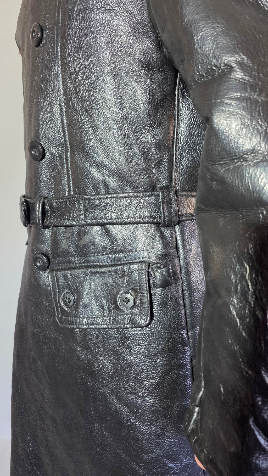 Soviet USSR VMF Admiral Leather Tulup Black Long Winter Coat Karakul Collar