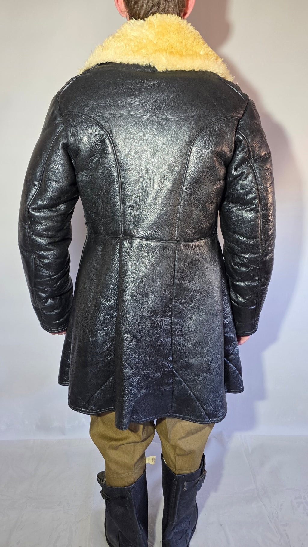 Soviet USSR VMF Bekesha Black Leather Natural Sheepskin Winter Naval Coat