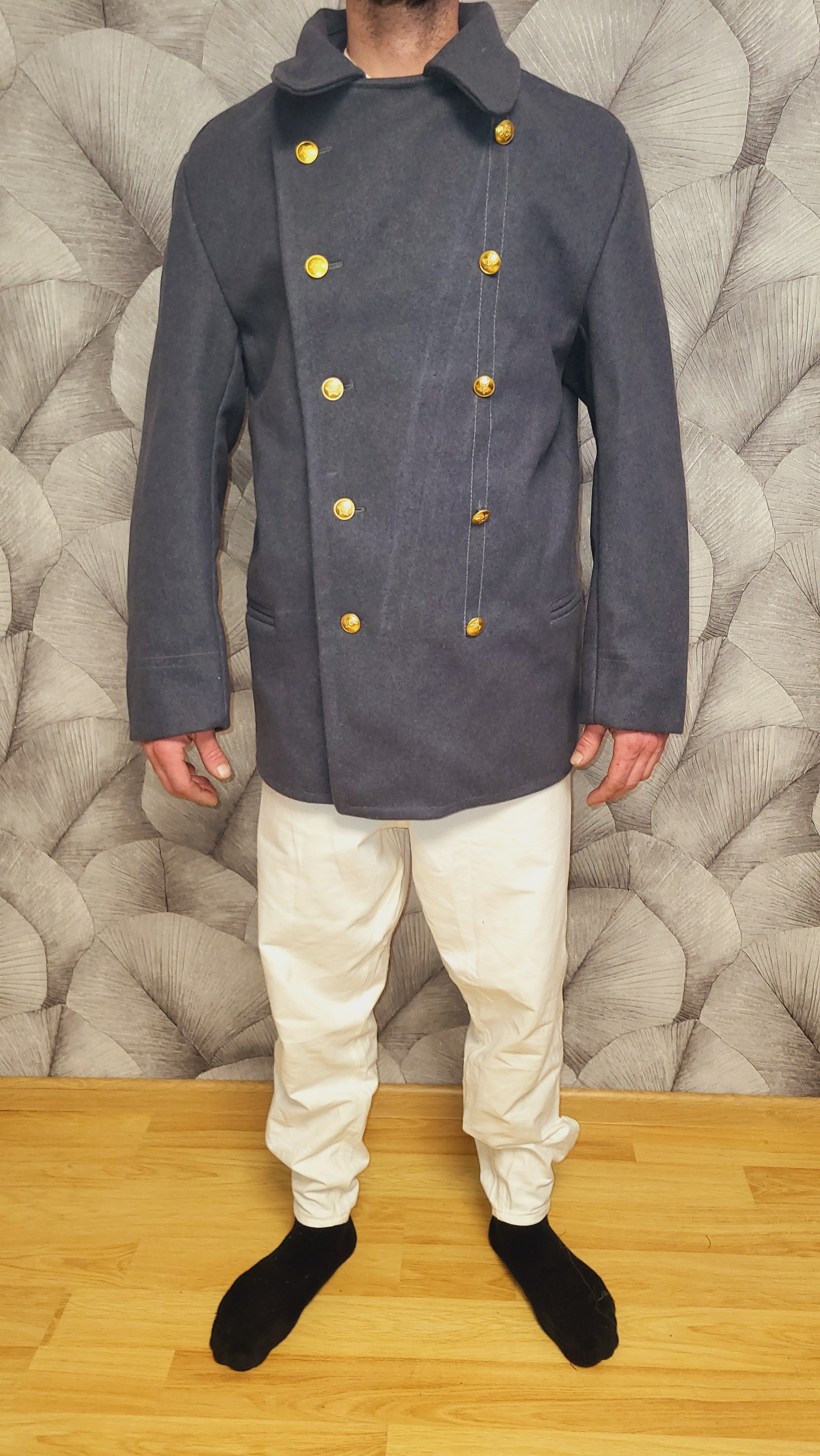 Soviet USSR Wool Peacoat Grey-Blue Double Breasted