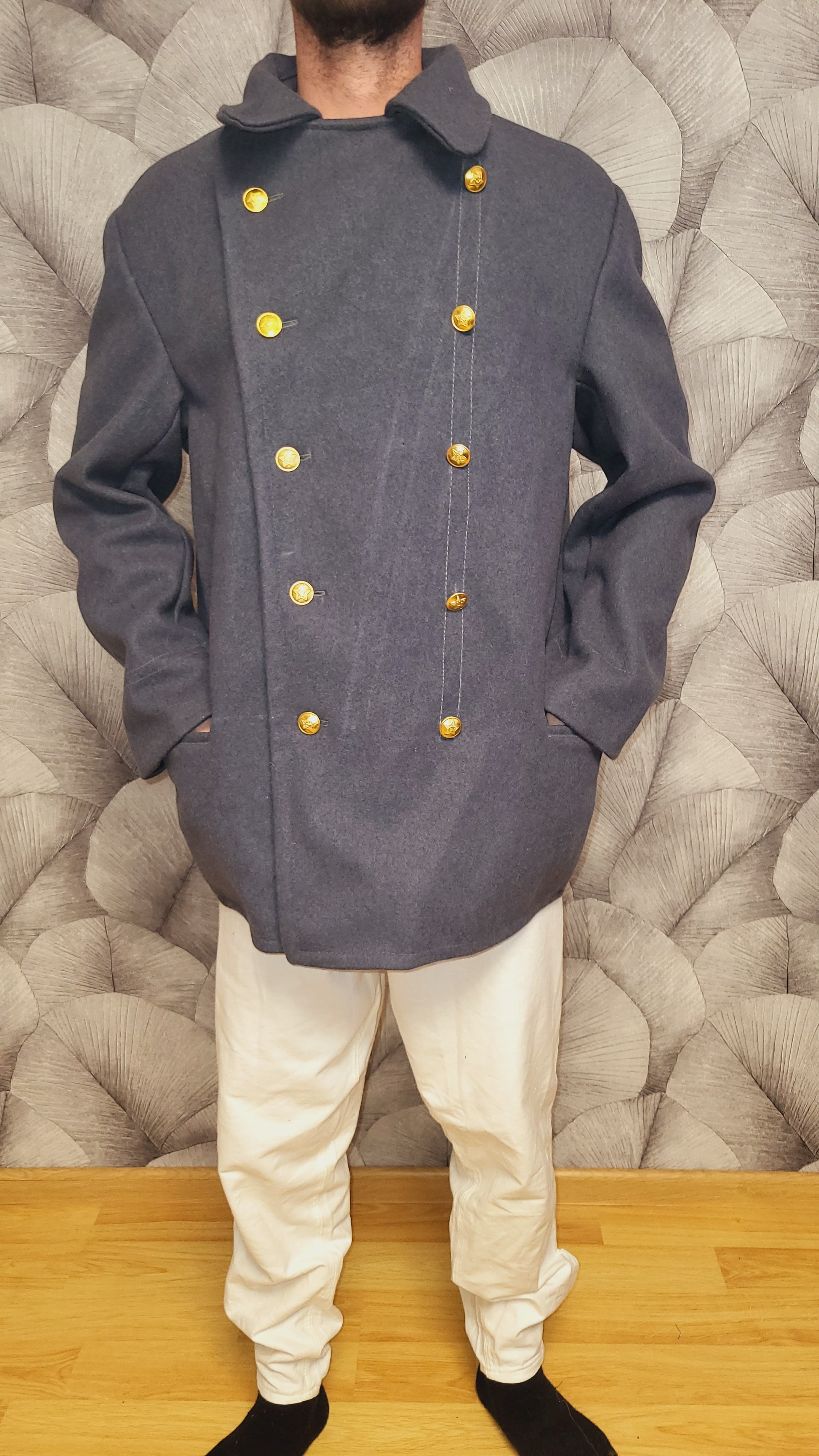 Soviet USSR Wool Peacoat Grey-Blue Double Breasted