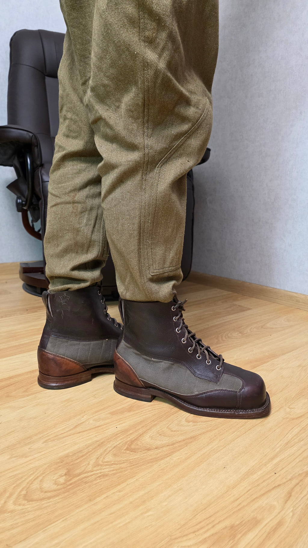 Swedish WWII Mountain Boots Canvas Leather Ski Troop Footwear - Legend Returns Vintage