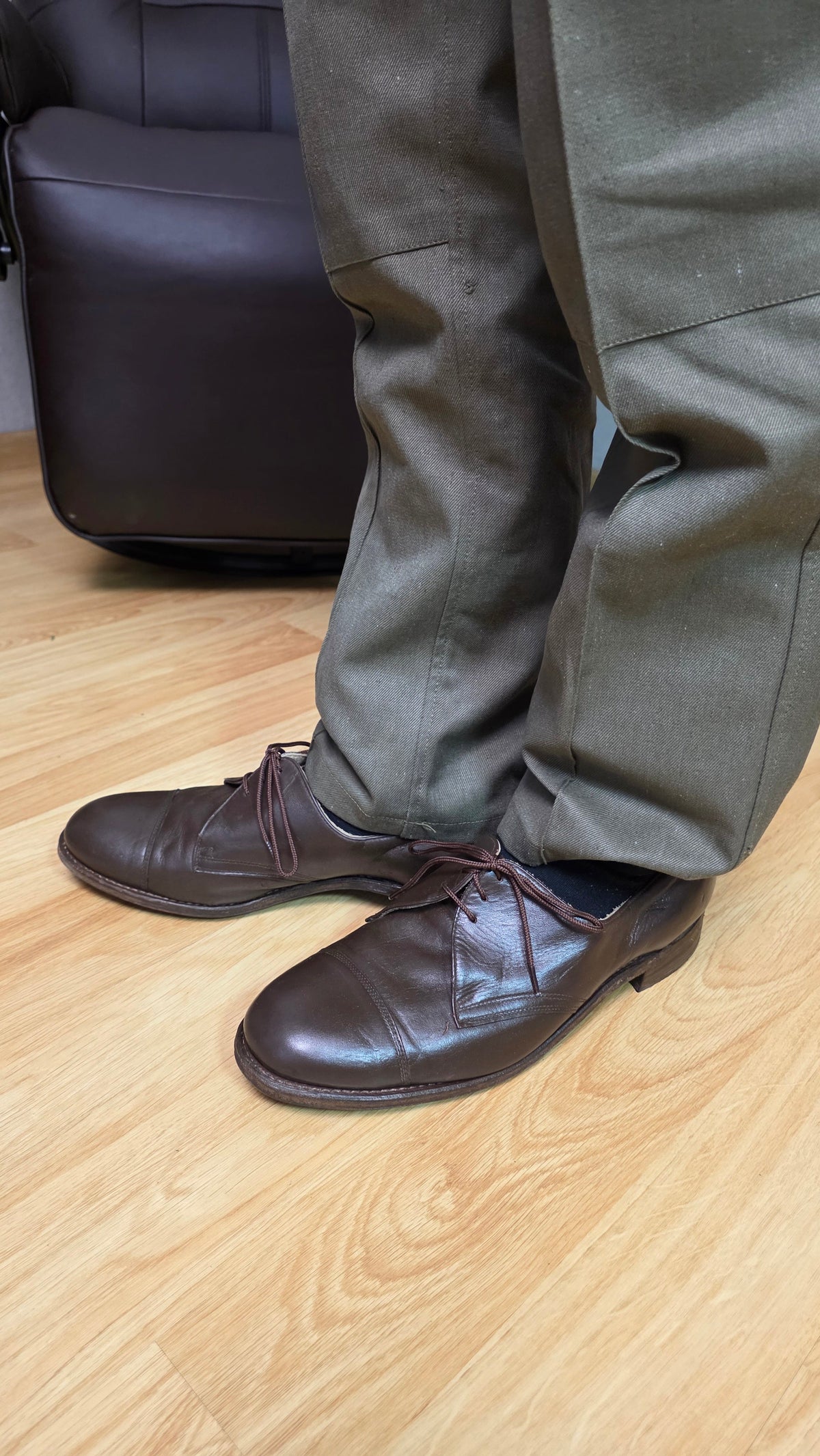 USSR Soviet Vintage Black Chrome Leather Officer Shoes Historical Dress Footwear