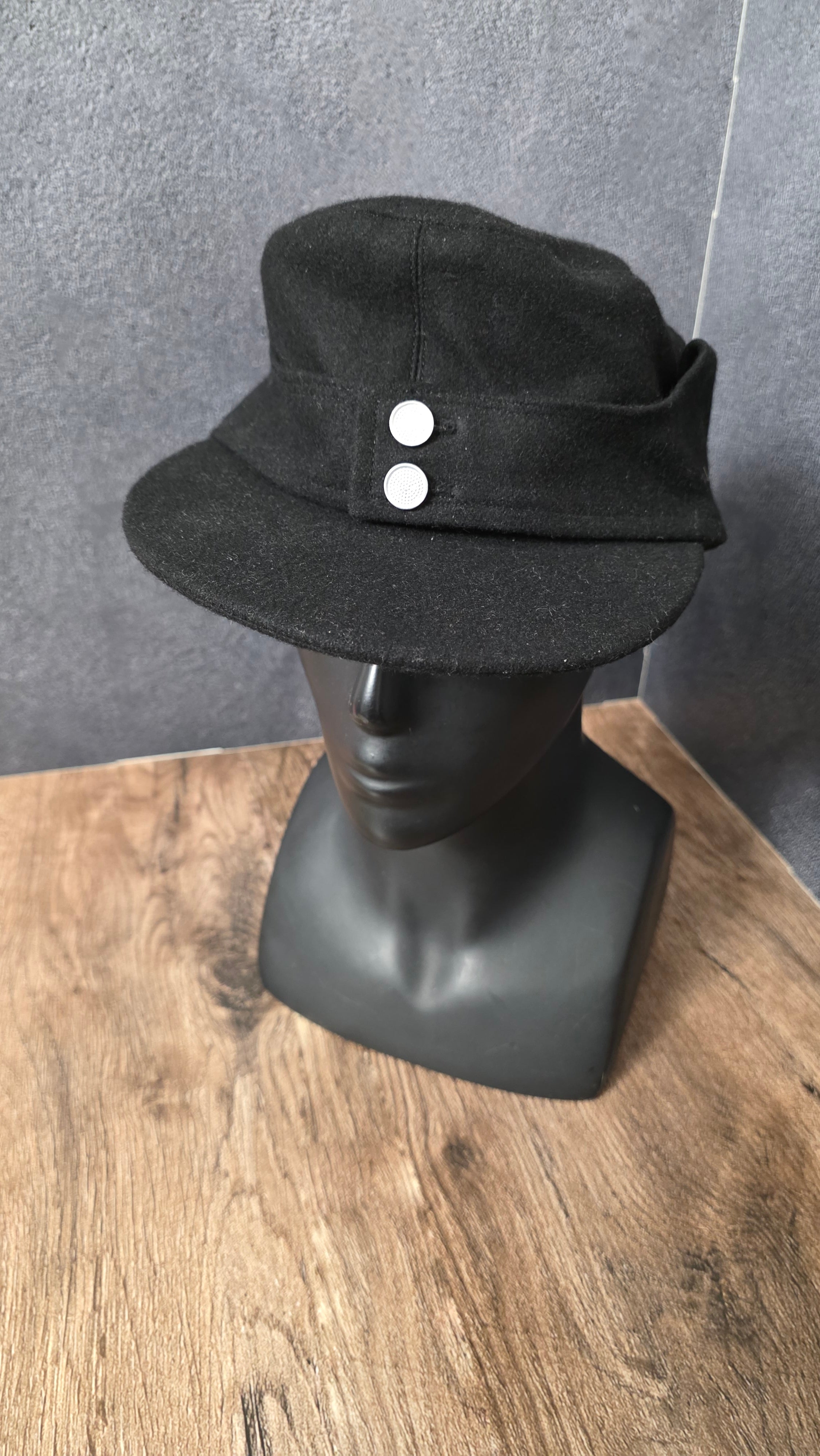 Vintage German Black Kepi Style Field Cap Classic European Uniform Hat