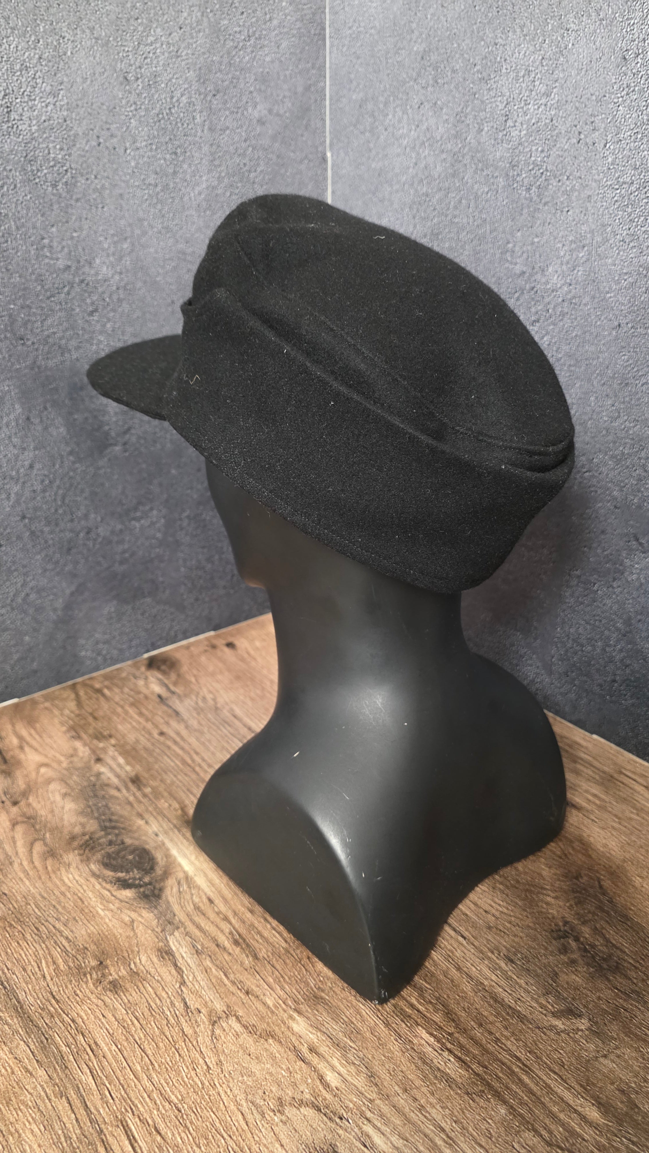 Vintage German Black Kepi Style Field Cap Classic European Uniform Hat