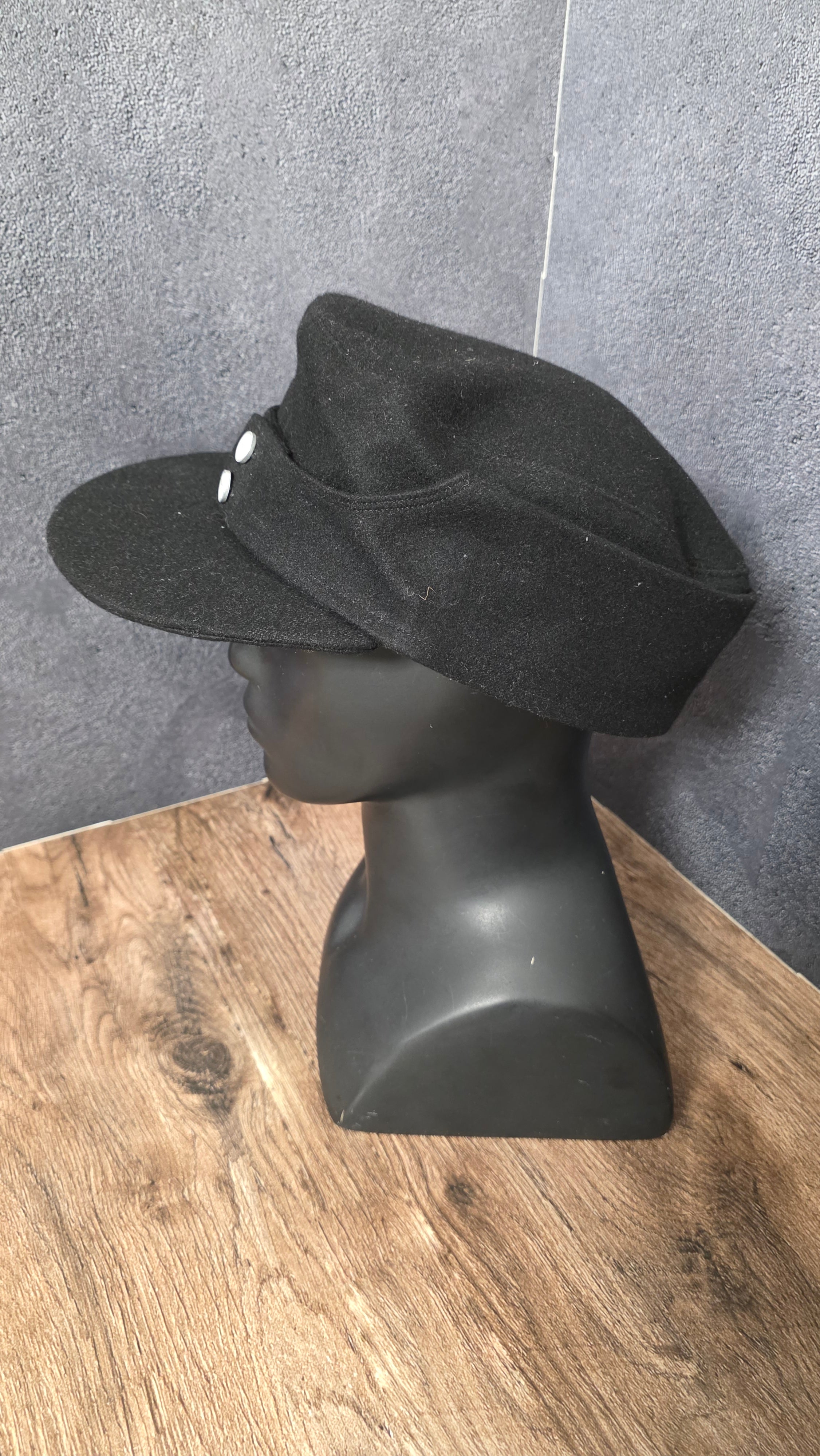 Vintage German Black Kepi Style Field Cap Classic European Uniform Hat