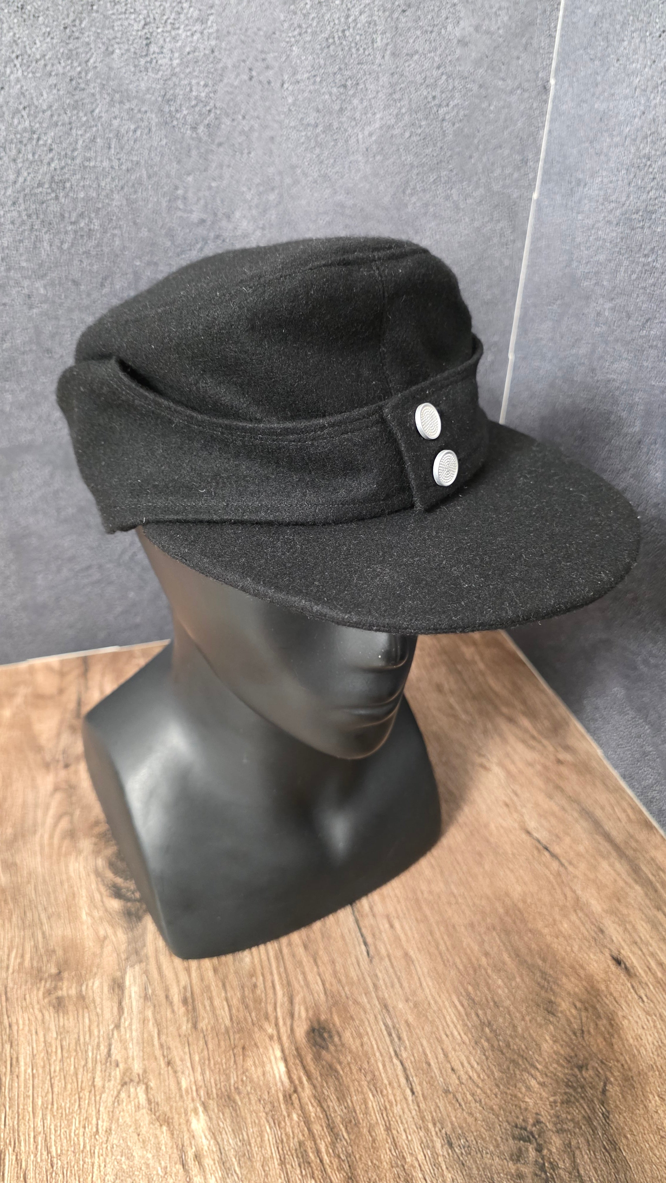 Vintage German Black Kepi Style Field Cap Classic European Uniform Hat
