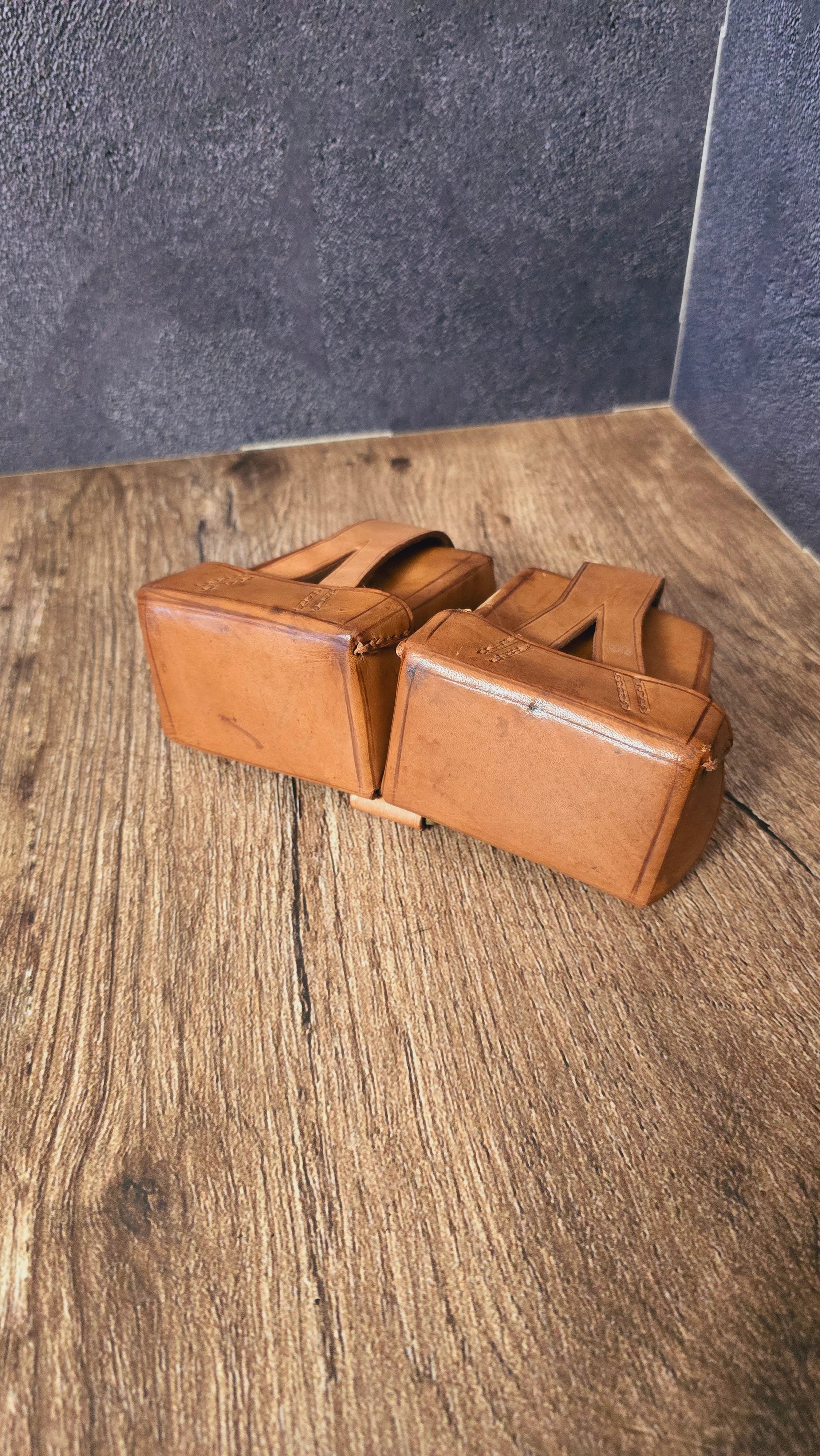 Vintage Leather Clip Pouch GDR Brown Belt Pouch Soviet Style Collectible