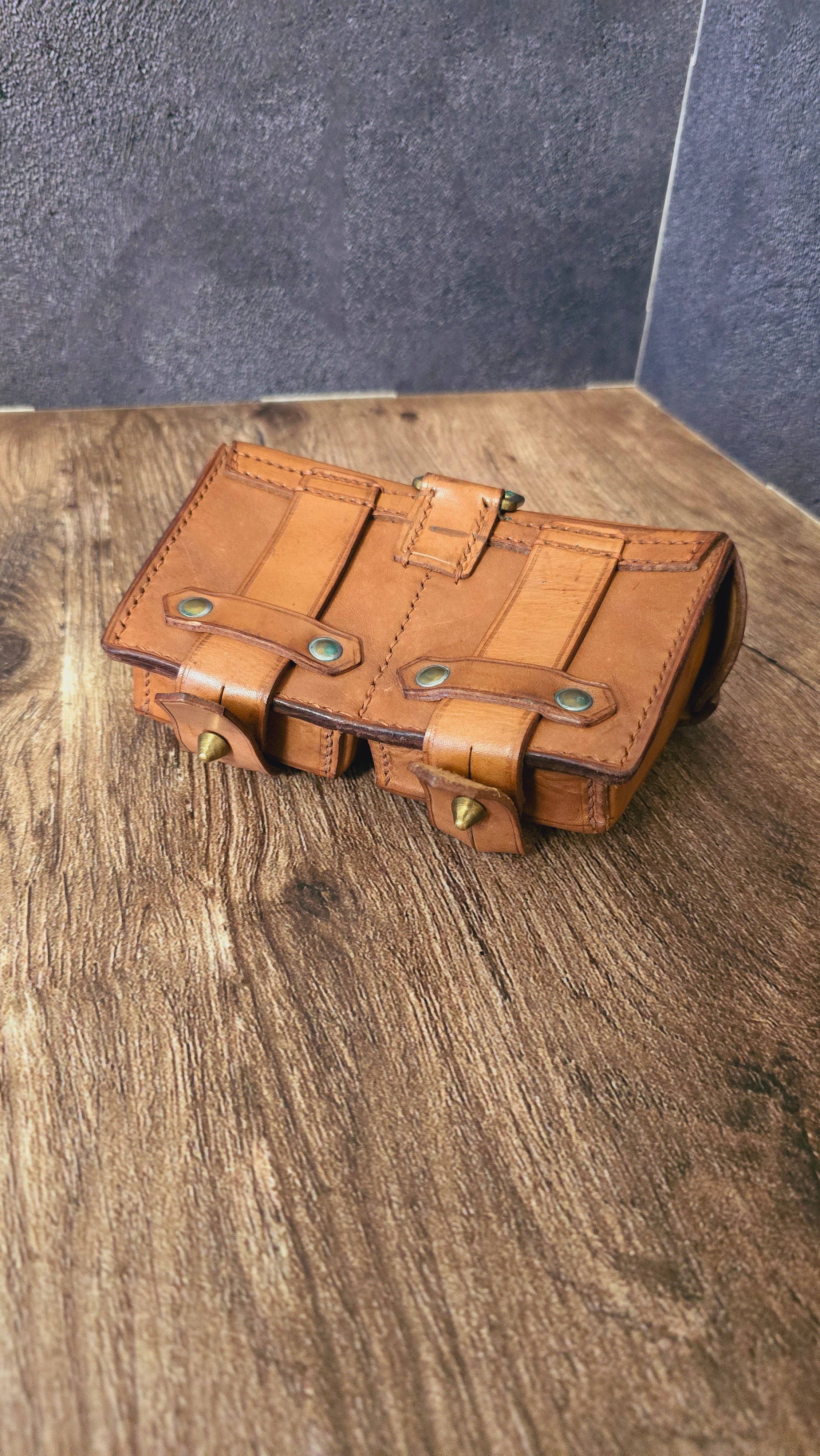 Vintage Leather Clip Pouch GDR Brown Belt Pouch Soviet Style Collectible