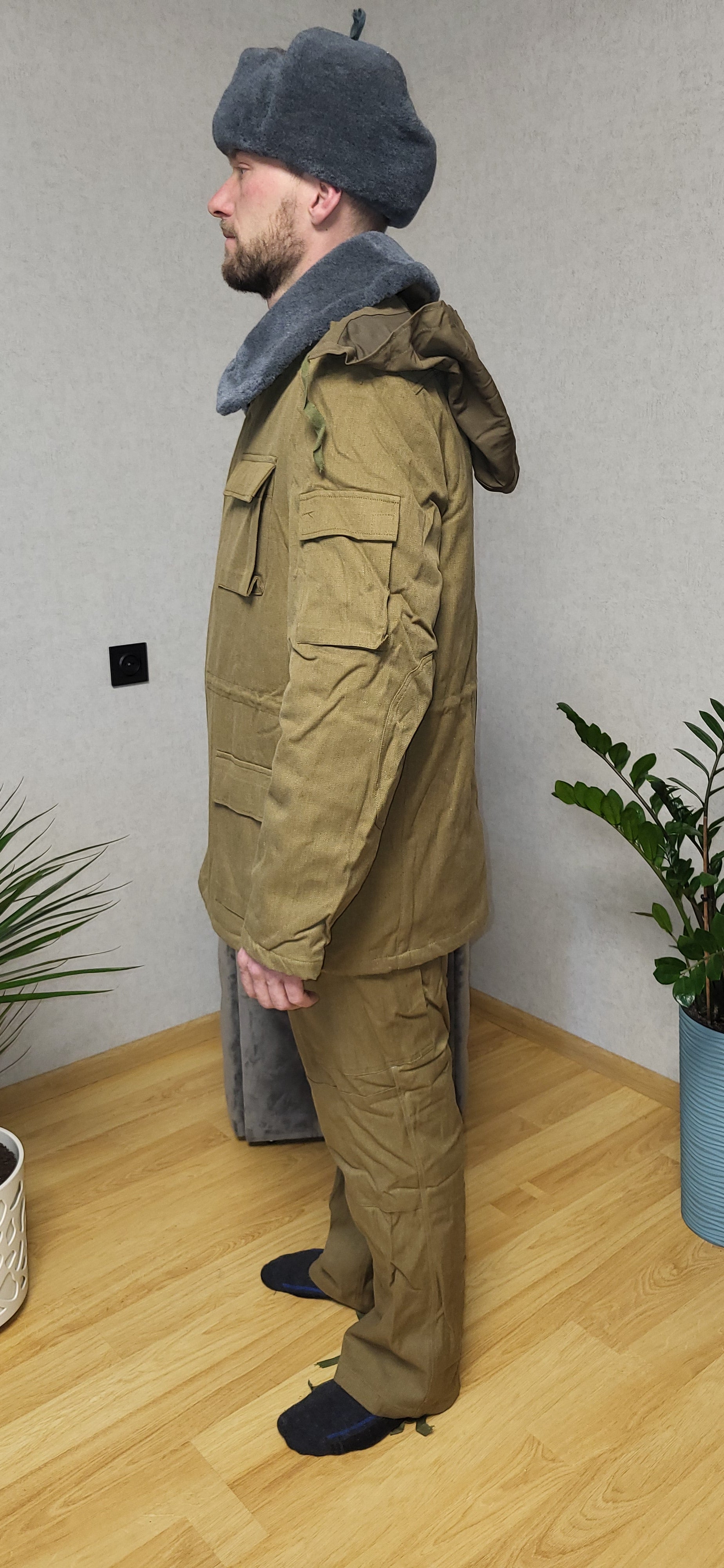 Vintage Soviet Afghanka Winter Uniform Set USSR Sand Color Jacket Pants Ushanka
