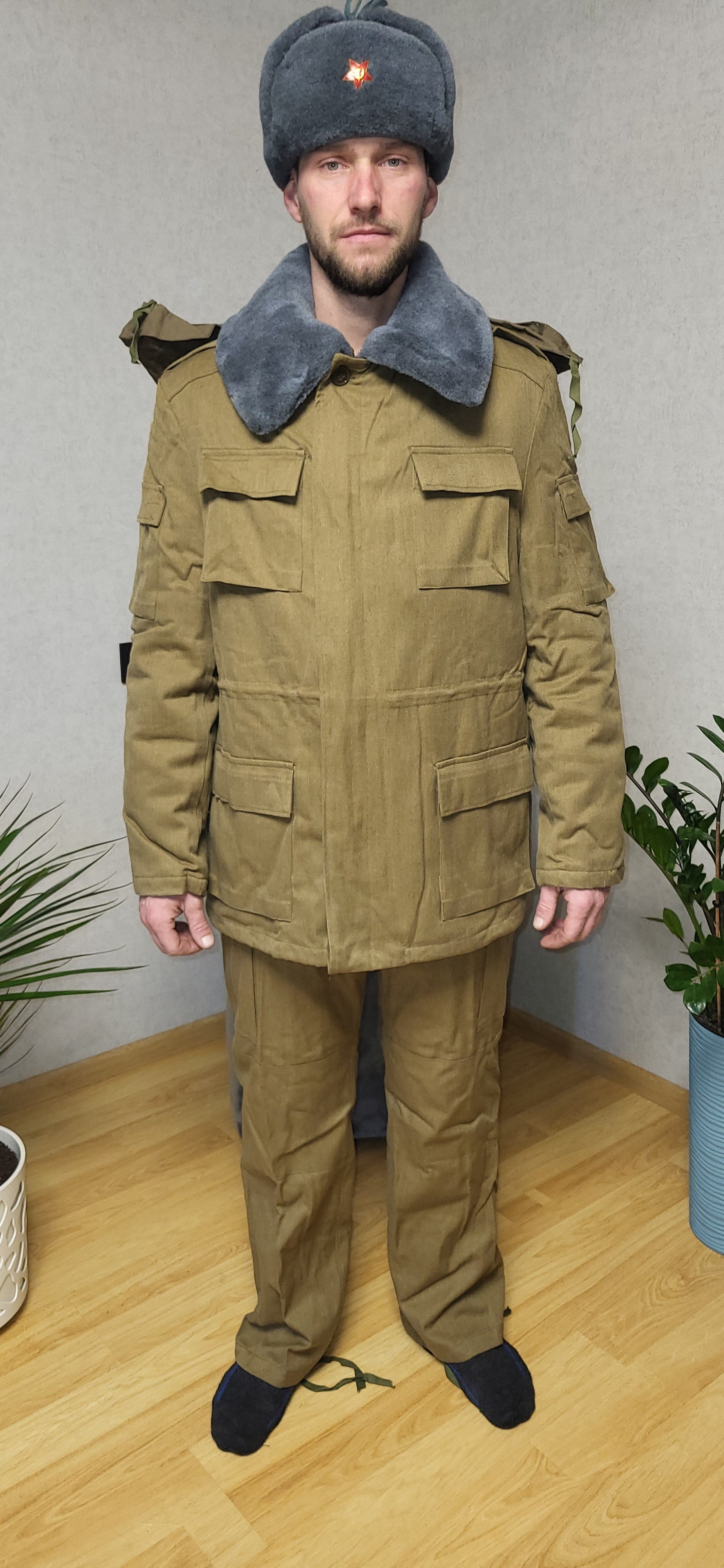 Vintage Soviet Afghanka Winter Uniform Set USSR Sand Color Jacket Pants Ushanka