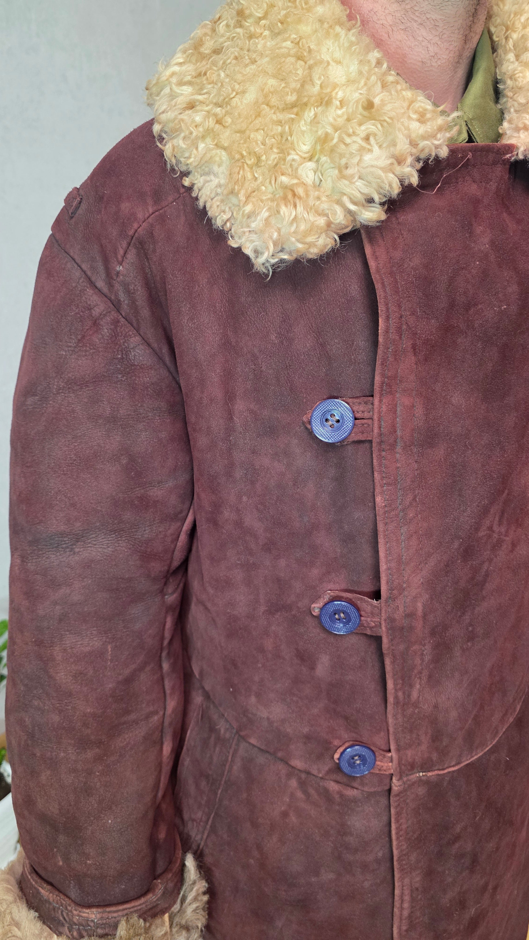 Vintage Soviet Bekesha Coat Burgundy Brown Sheepskin USSR Rare Winter Coat