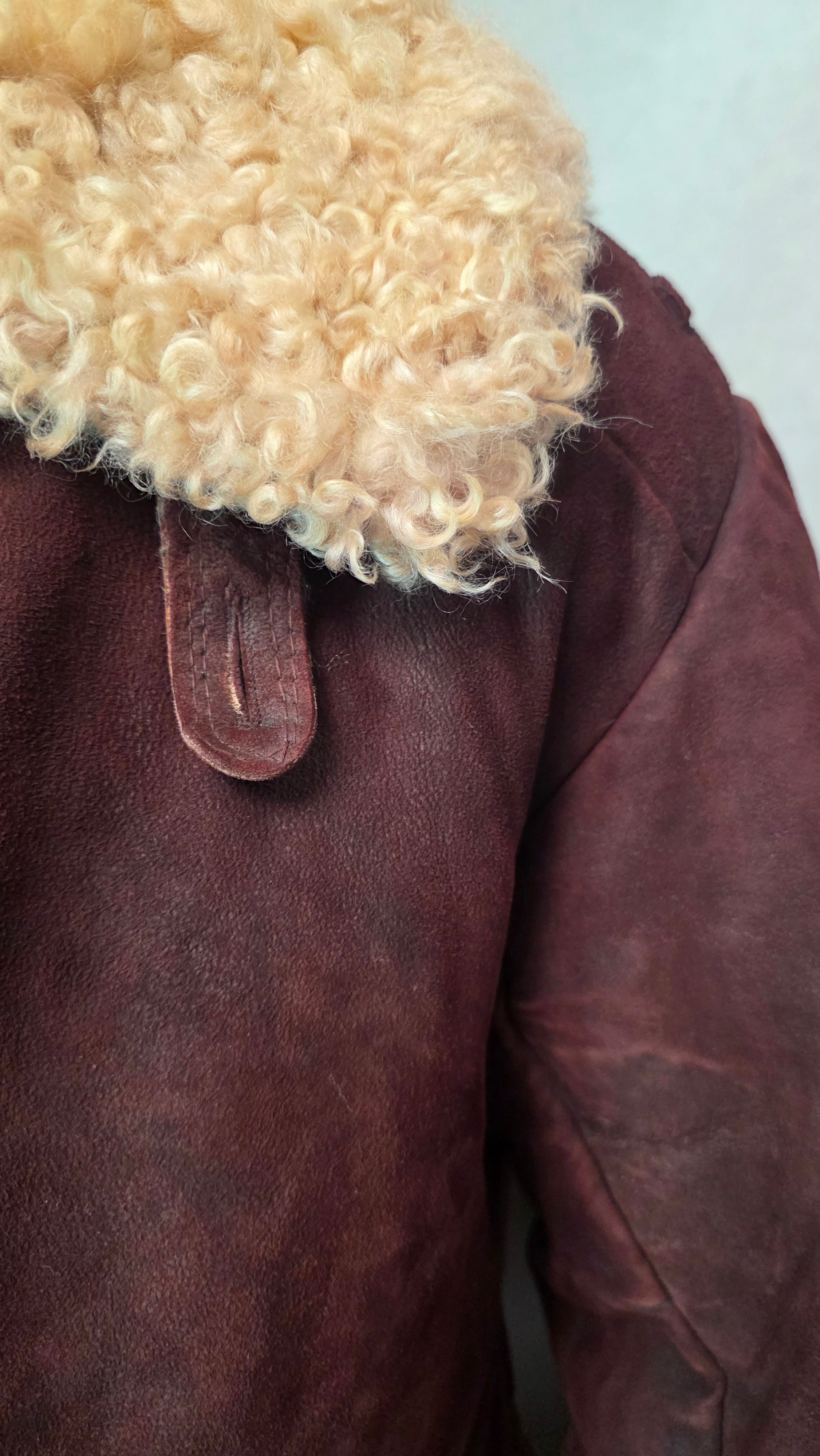 Vintage Soviet Bekesha Coat Burgundy Brown Sheepskin USSR Rare Winter Coat