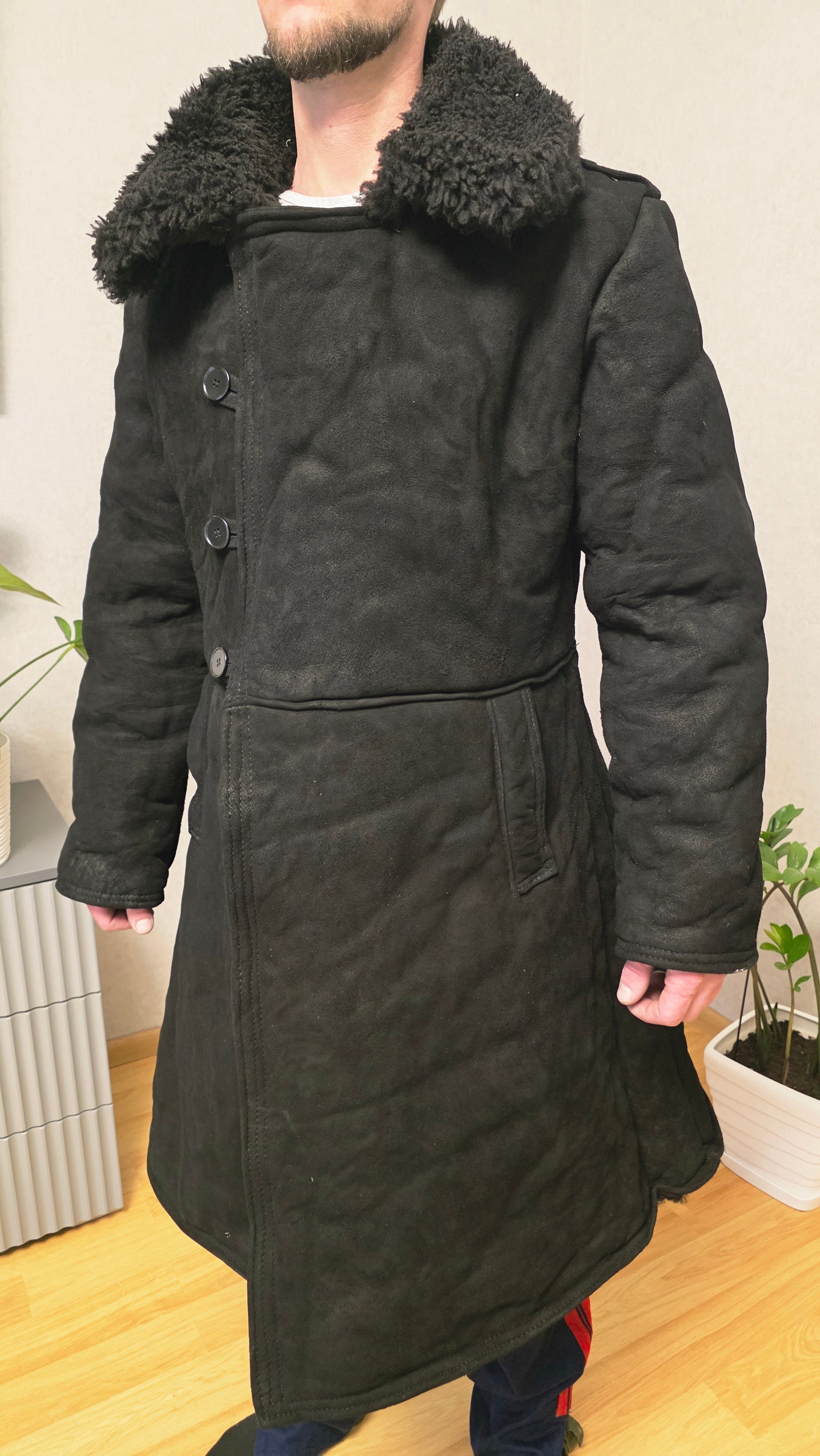 Vintage Soviet Bekesha Sheepskin Fur Coat Black Winter Heritage Coat USSR