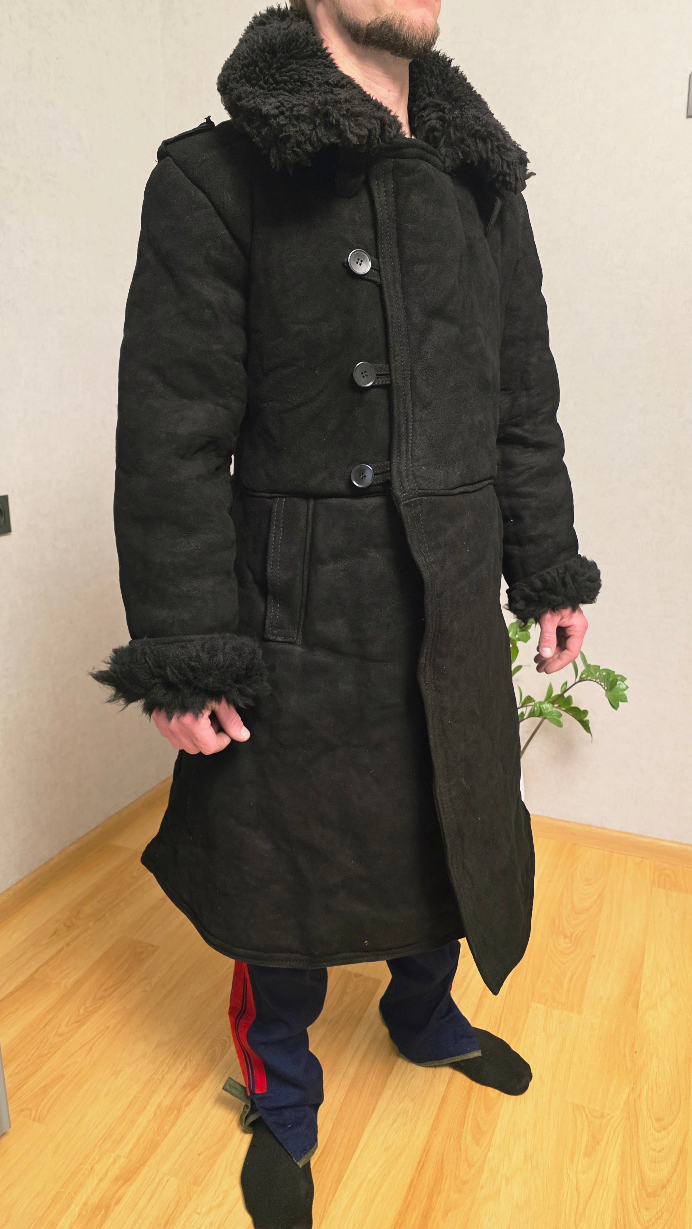 Vintage Soviet Bekesha Sheepskin Fur Coat Black Winter Heritage Coat USSR