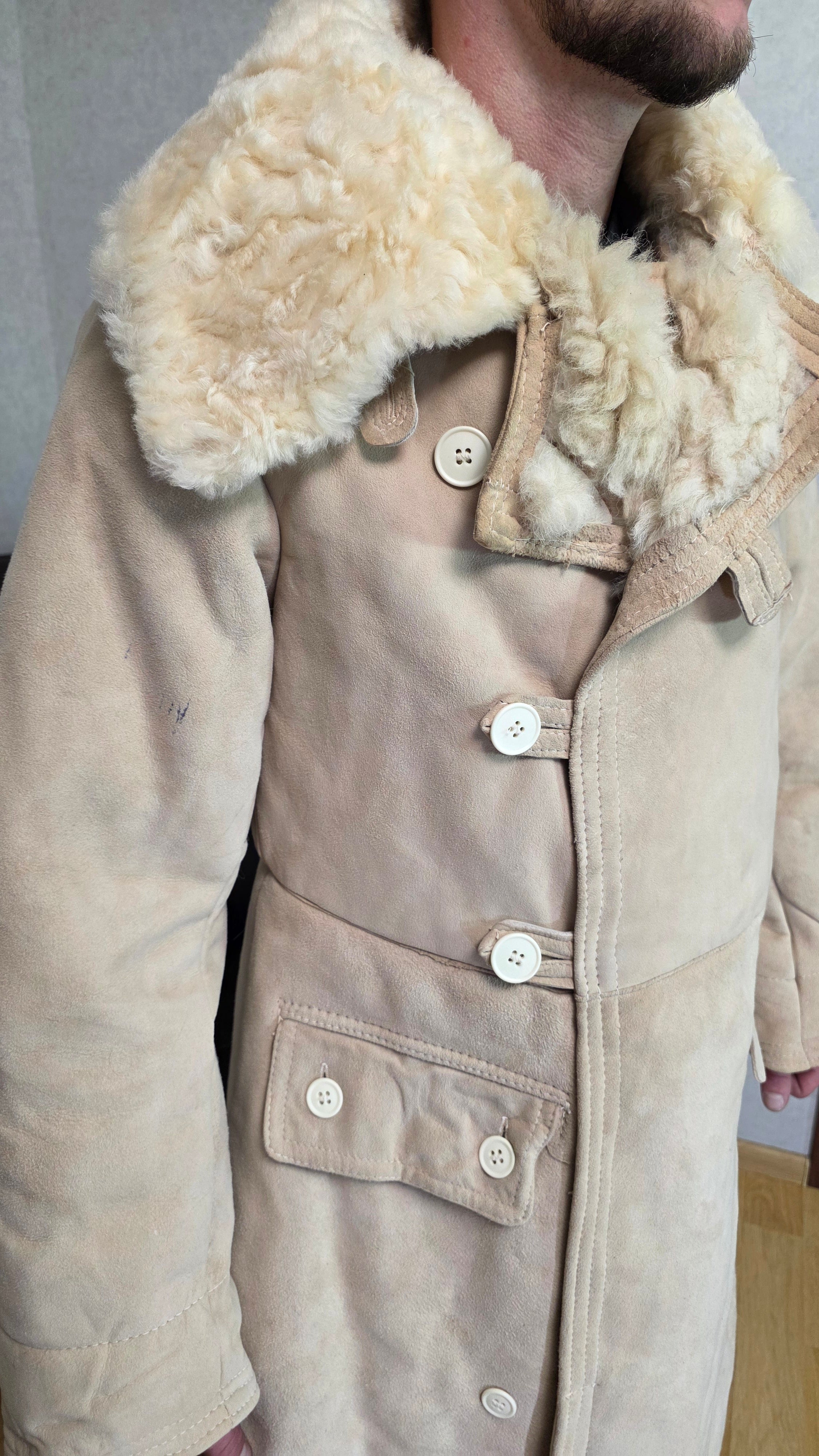 Vintage Soviet Bekesha Sheepskin Tulup USSR Winter Officer Coat