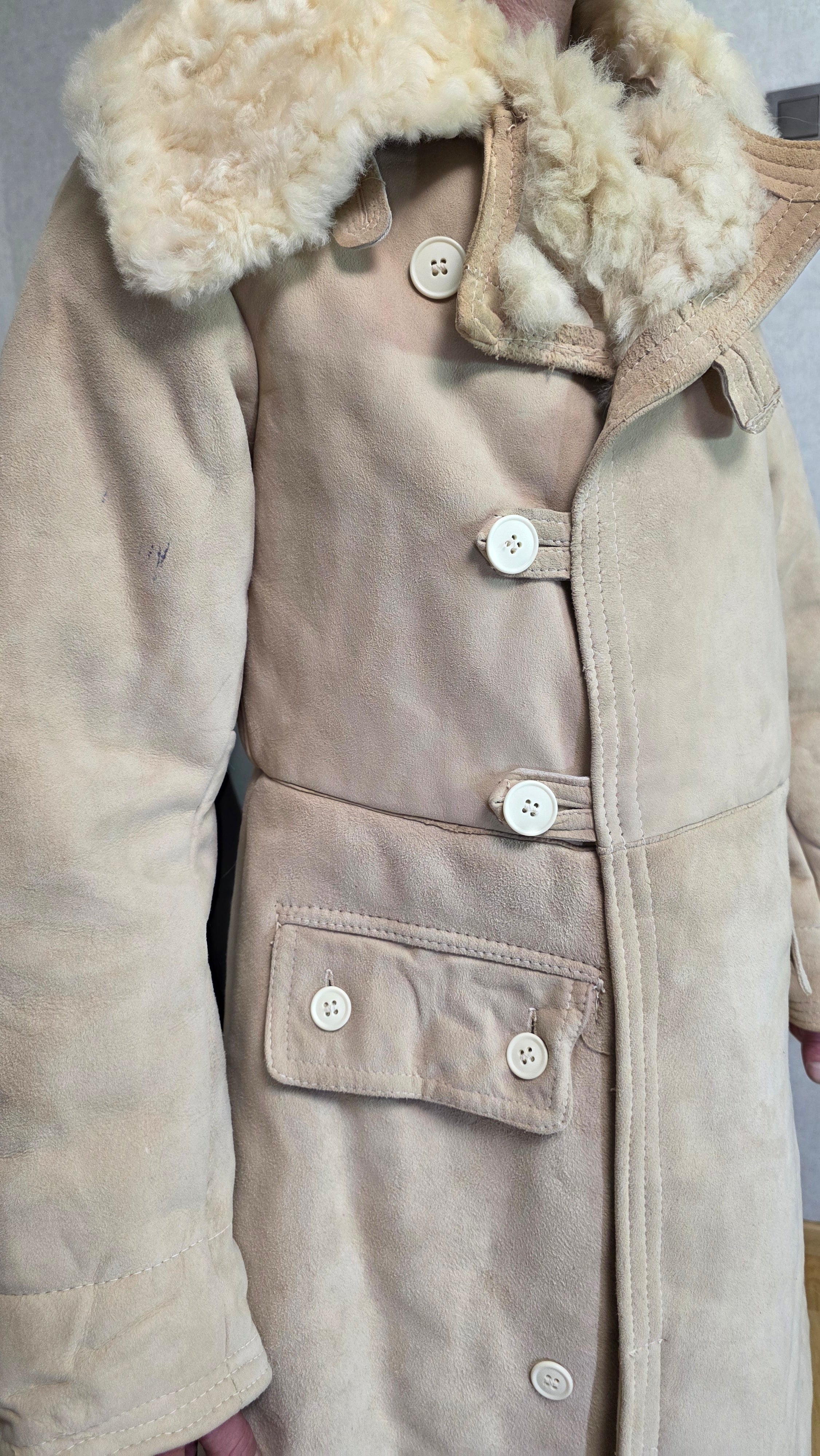 Vintage Soviet Bekesha Sheepskin Tulup USSR Winter Officer Coat