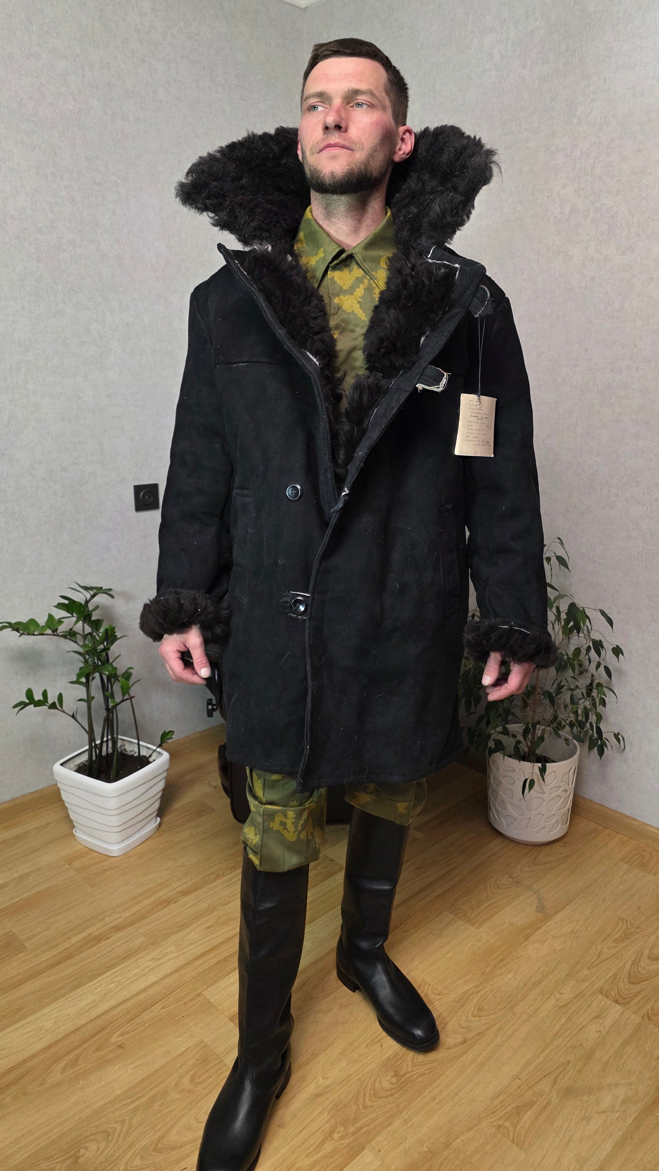 Vintage Soviet Black Bekesha Coat USSR Sheepskin Winter Outerwear
