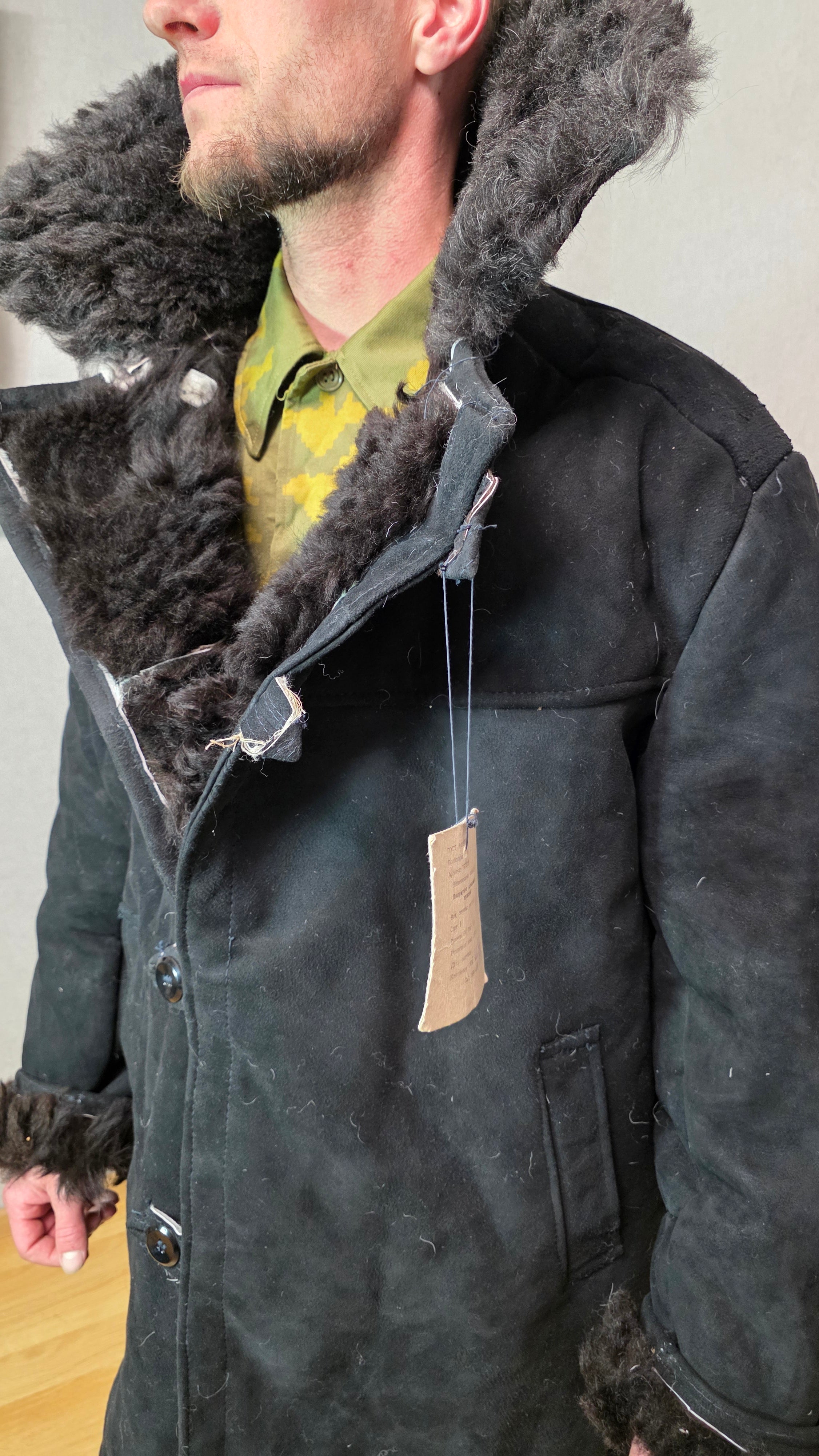 Vintage Soviet Black Bekesha Coat USSR Sheepskin Winter Outerwear