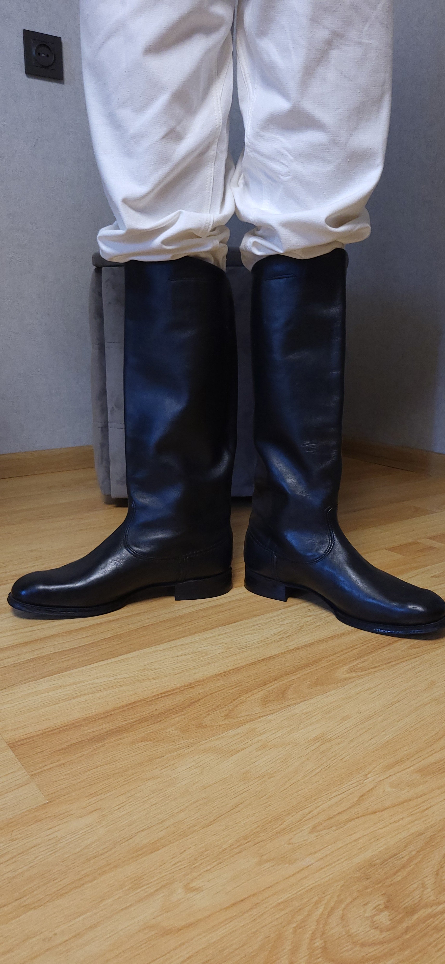 Vintage Soviet Chrome Leather Tall Boots USSR Classic High Black Boots