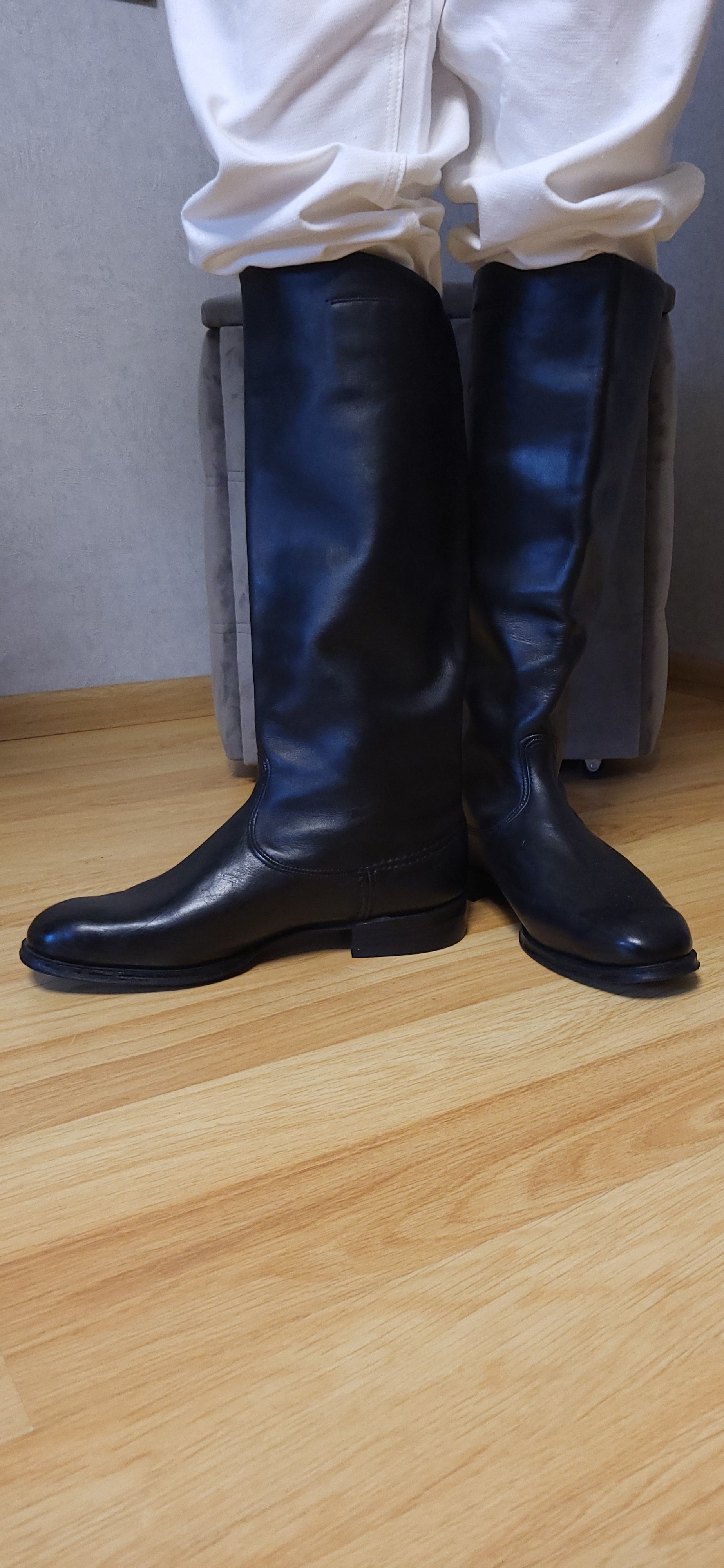 Vintage Soviet Chrome Leather Tall Boots USSR Classic High Black Boots