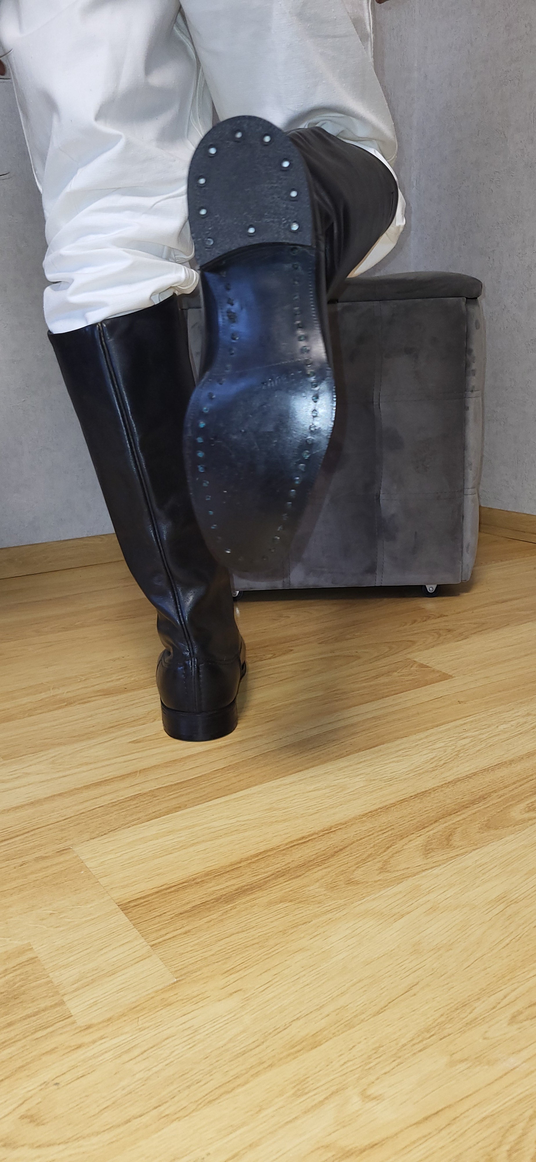 Vintage Soviet Chrome Leather Tall Boots USSR Classic High Black Boots