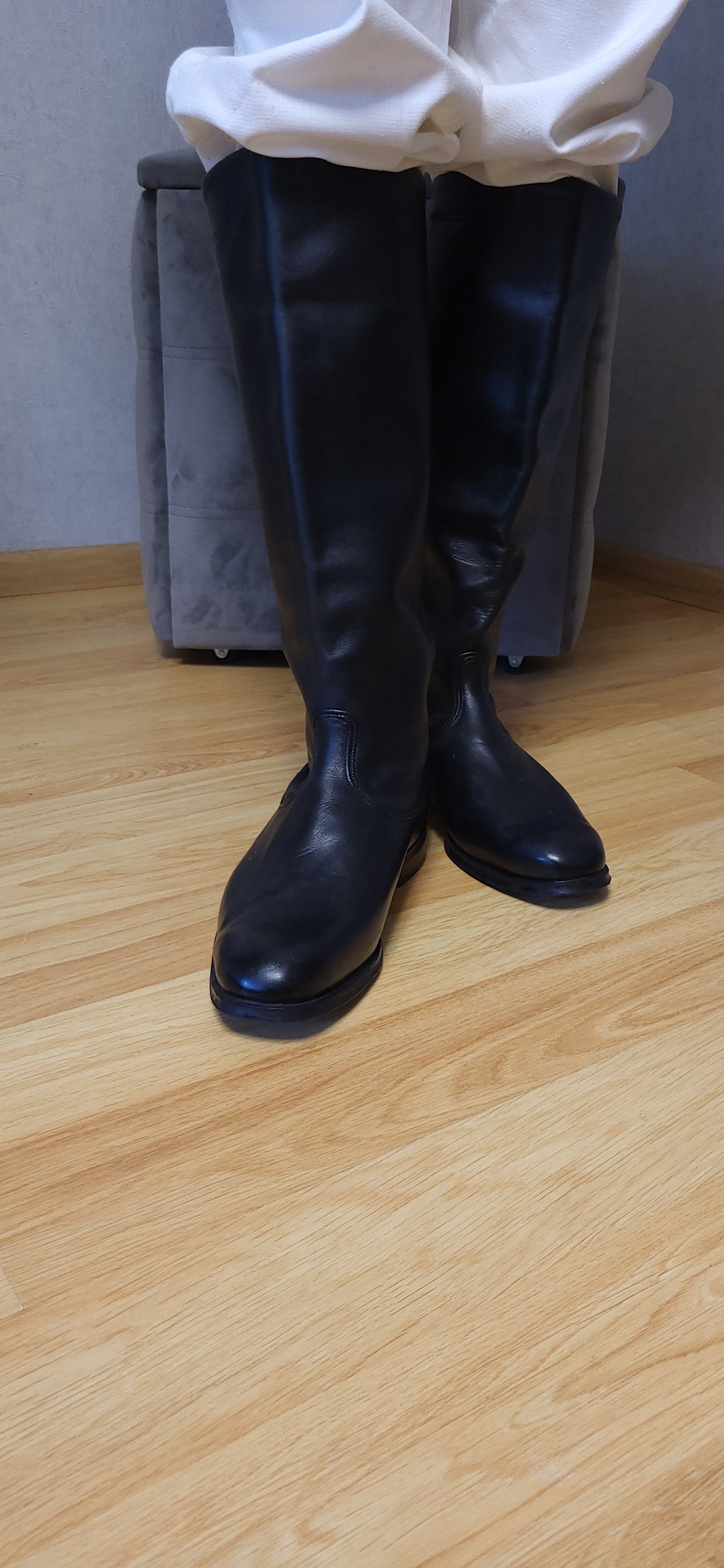 Vintage Soviet Chrome Leather Tall Boots USSR Classic High Black Boots