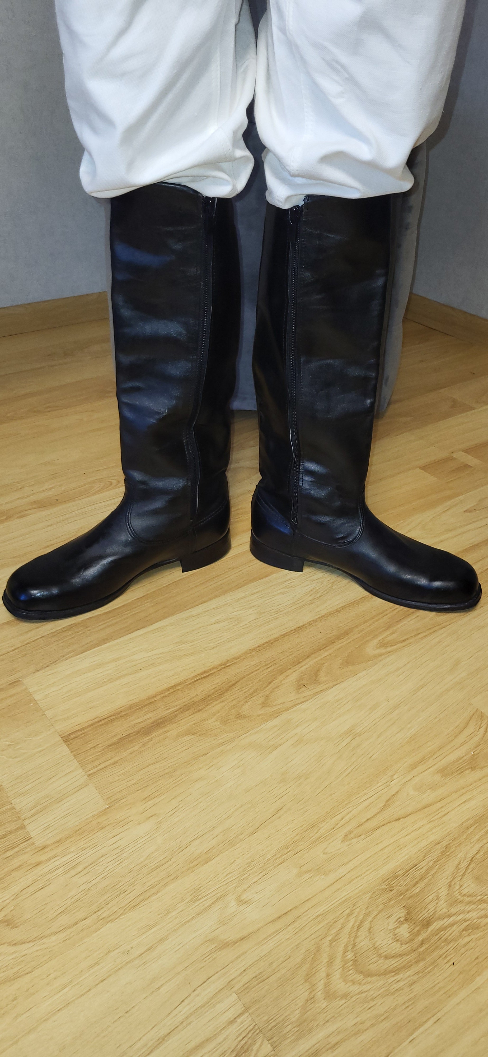 Vintage Soviet Chrome Leather Tall Boots USSR Zip Boots Black Leather