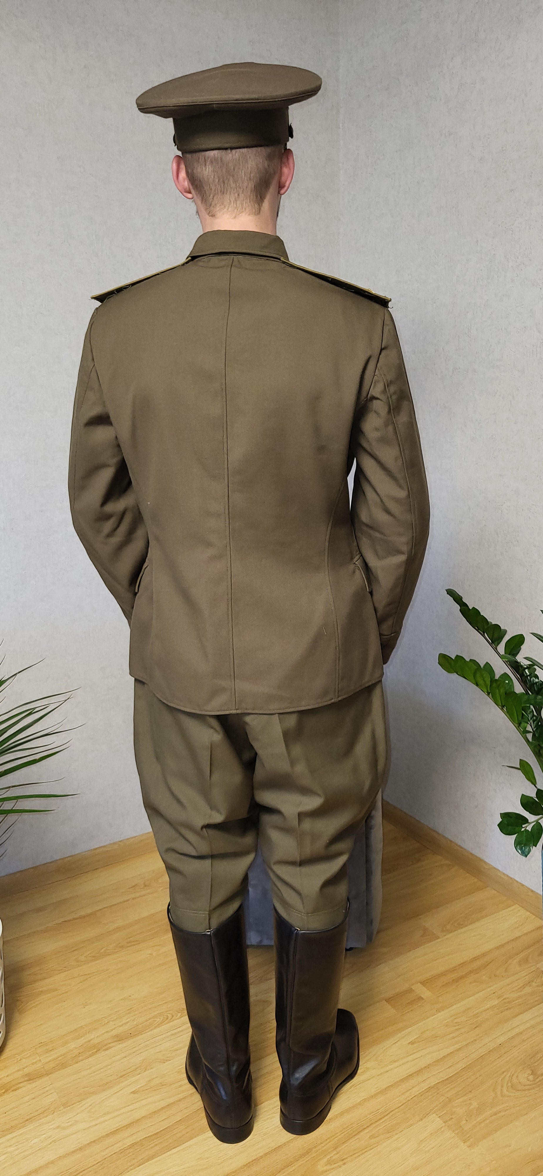 Vintage Soviet Field Uniform Khaki Wool Blend Set USSR Tunic Breeches Cap