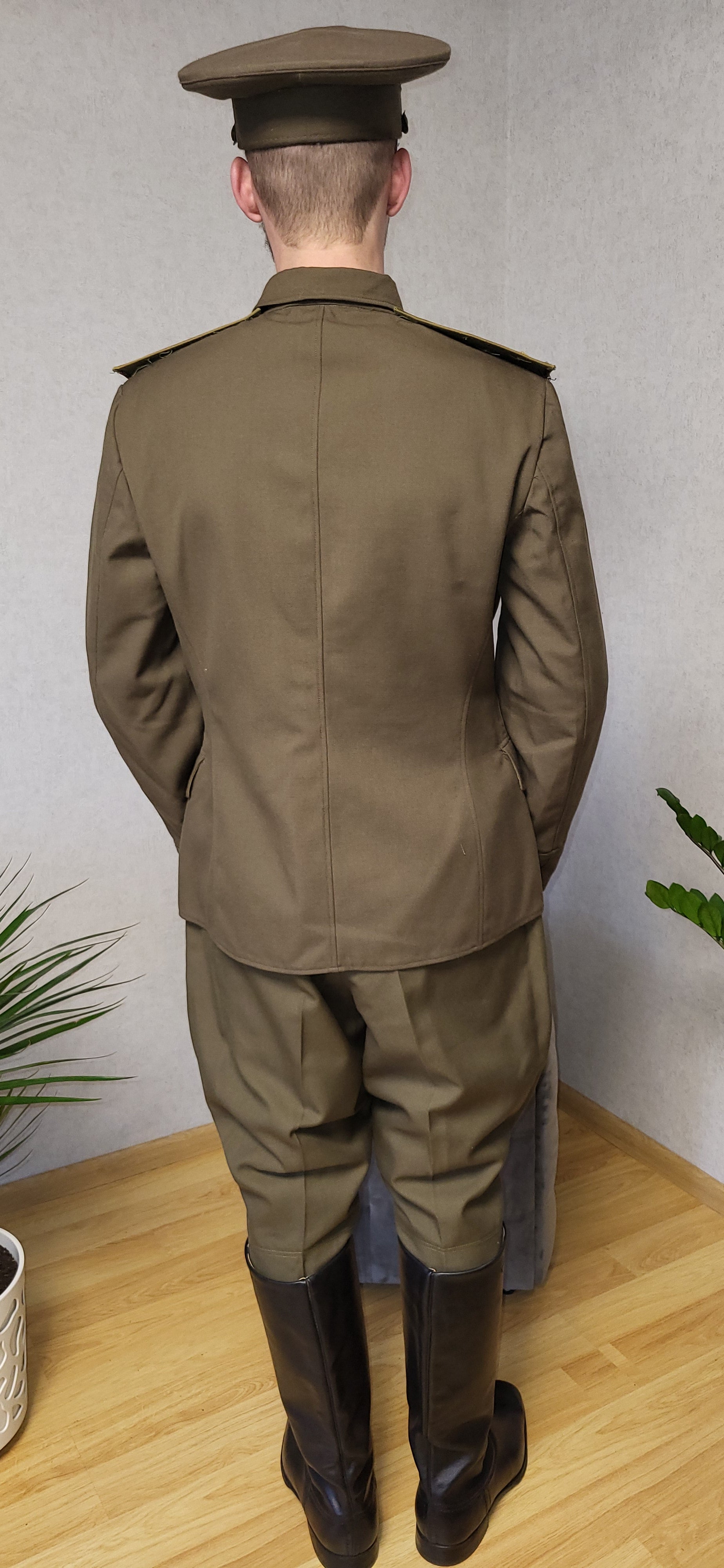 Vintage Soviet Field Uniform Khaki Wool Blend Set USSR Tunic Breeches Cap
