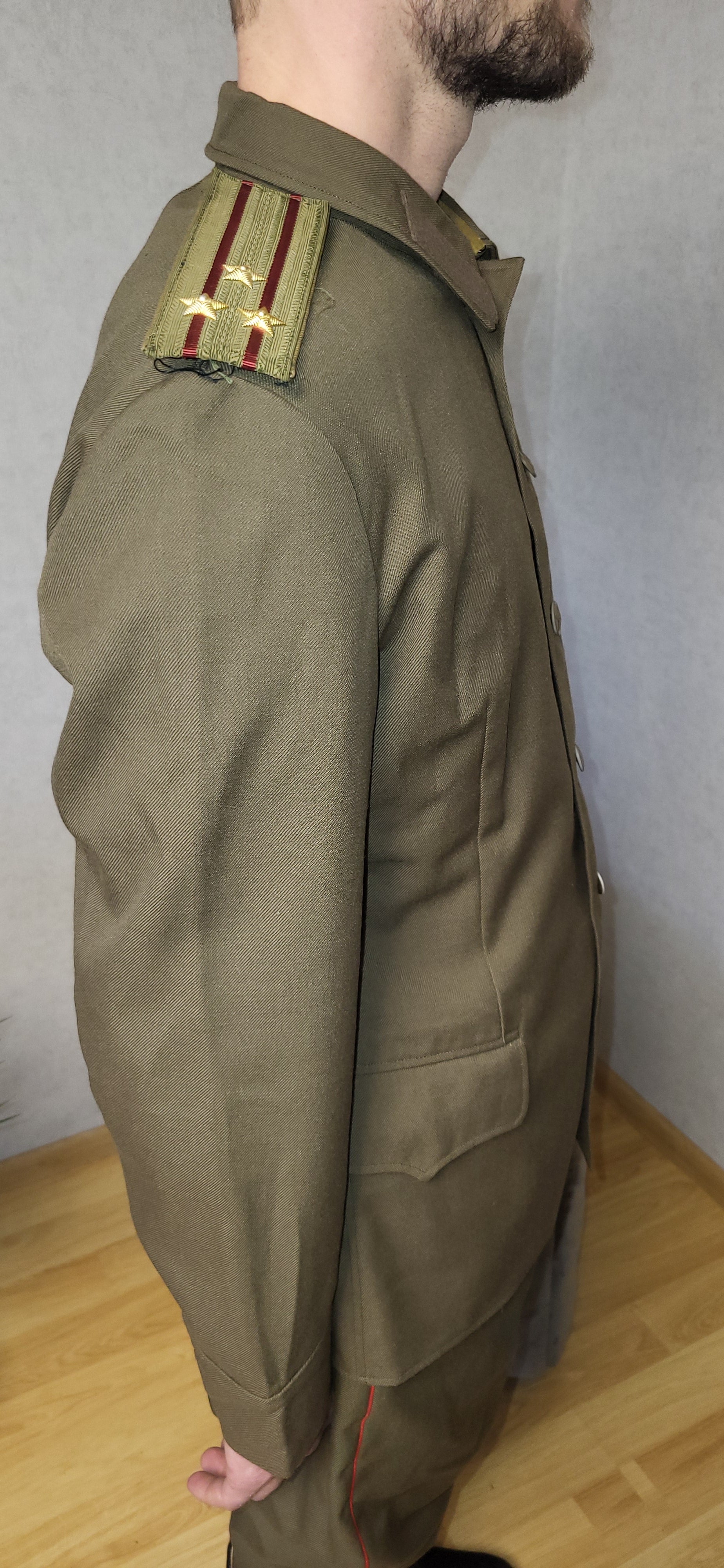 Vintage Soviet Field Uniform Khaki Wool Blend Set USSR Tunic Breeches Cap